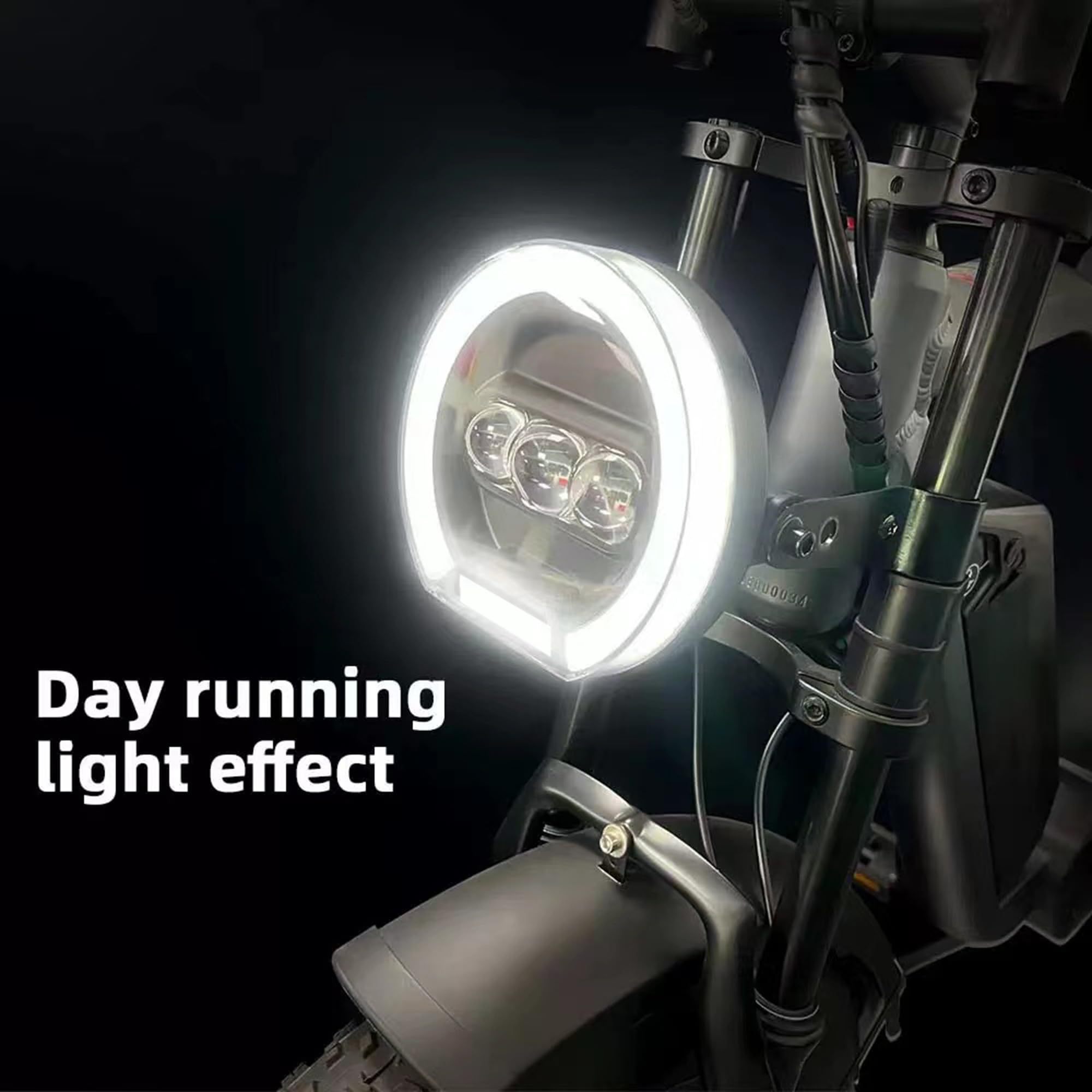 Faro a LED per e-Bike con connettore a 4 Pin, Luce Diurna Rotonda Angel Eye per Bici elettriche con Pneumatici Larghi, Luce Anteriore abbagliante Impermeabile 36V/48V