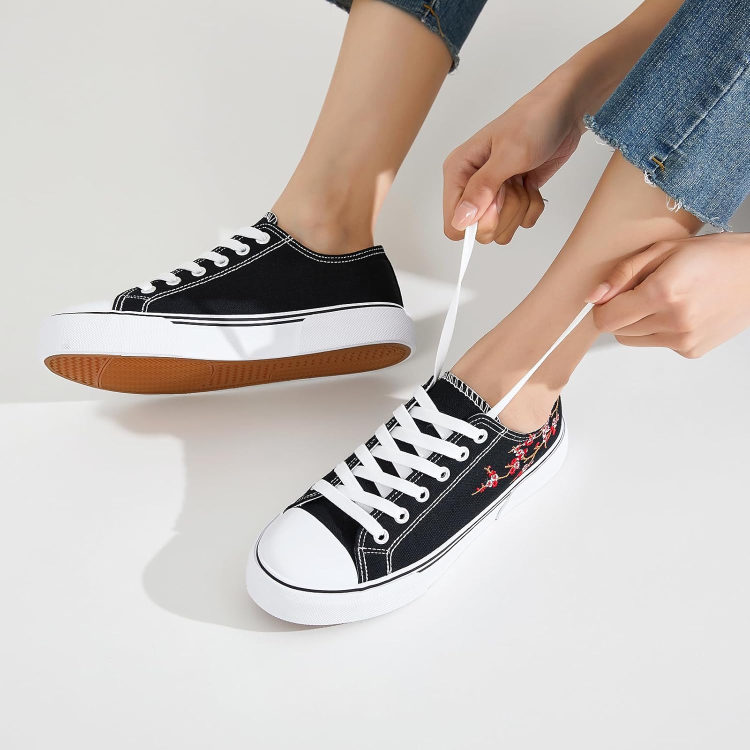 hash bubbie White Sneakers for Women Low Top Canvas Shoes Womens Canvas Sneakers Women's Fashion Sneakers Slip on Casual Tennis Shoes - Image 8