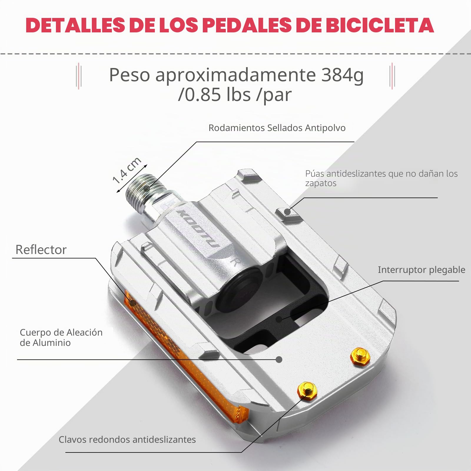 KOOTU Pedal Plegables Bicicleta Pedales Plegables MTB Pedal de Aleación de Aluminio Accesorios de Bicicleta de Montaña Pedal Plegable Pieza de Ciclismo