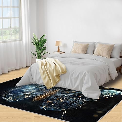 Miniatura 4 de Mechanical Butterfly Rugs for Bedroom, Cyberpunk Butterfly Area Rug, Cyberpunk Rugs for Living Room, Indoor Non-Slip Rug, Machine Washable Carpet