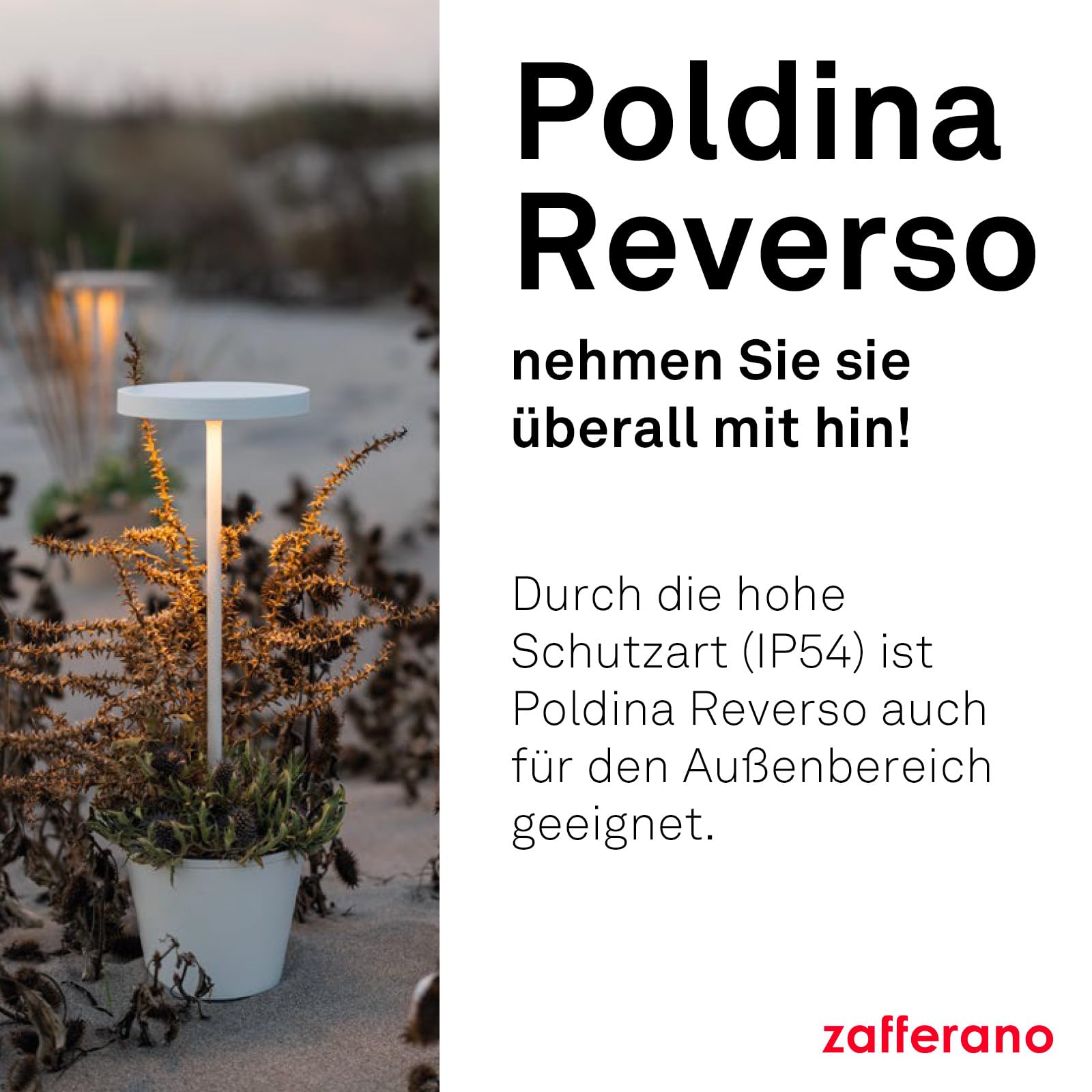 Zafferano, Poldina Reverso Lampe, Wiederaufladbare und Kabellose Tischlampe mit Touch Control, Geeignet für den Innen- und Außenbereich, Dimmer, 2200-3000 K, Höhe 35 cm, Farbe Salbei