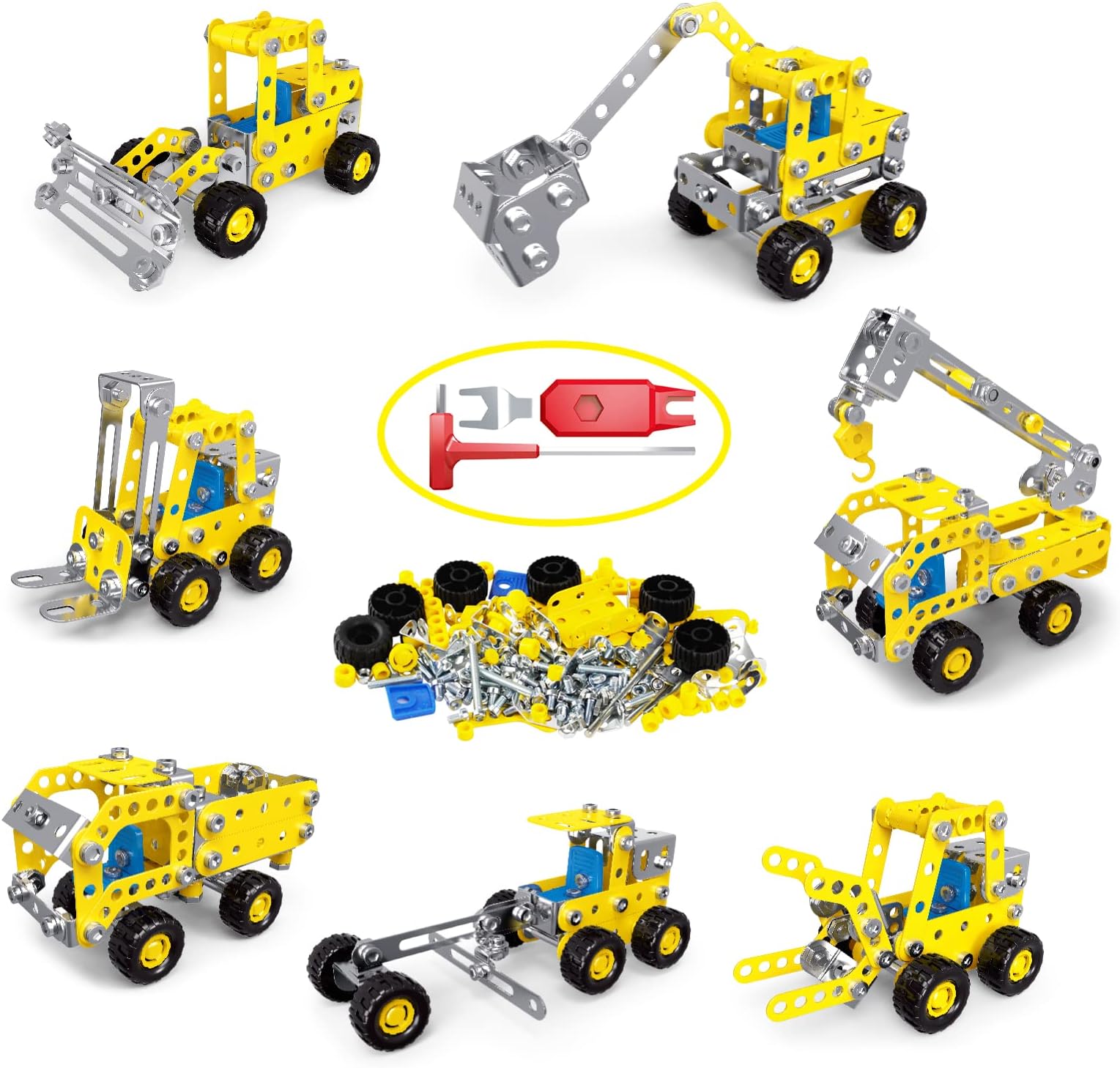 Ferthor Fun Erector Set for Boys Age 8-12,7 in 1 Stem Toys,Metal Engineering Building Blocks Set,Learning Construction Truck Toys for Kids 8+ Year Old Boys & Girls(180PCS)