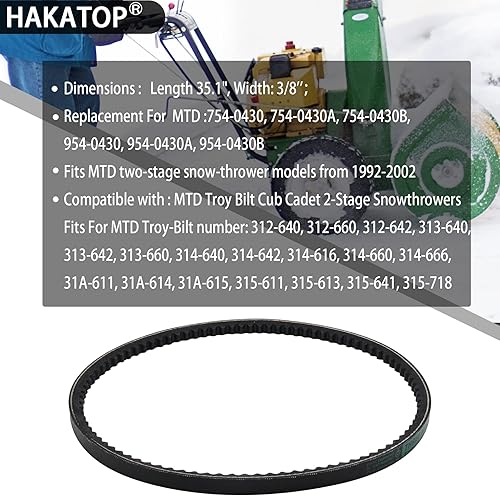 Miniatura 7 de 754-0430A Correa de transmisión de taladro de repuesto de 38 "x 35.1" para MTD Troy Bilt Cub Cadet 954-0430 754-0430A 754-0430B 954-0430C