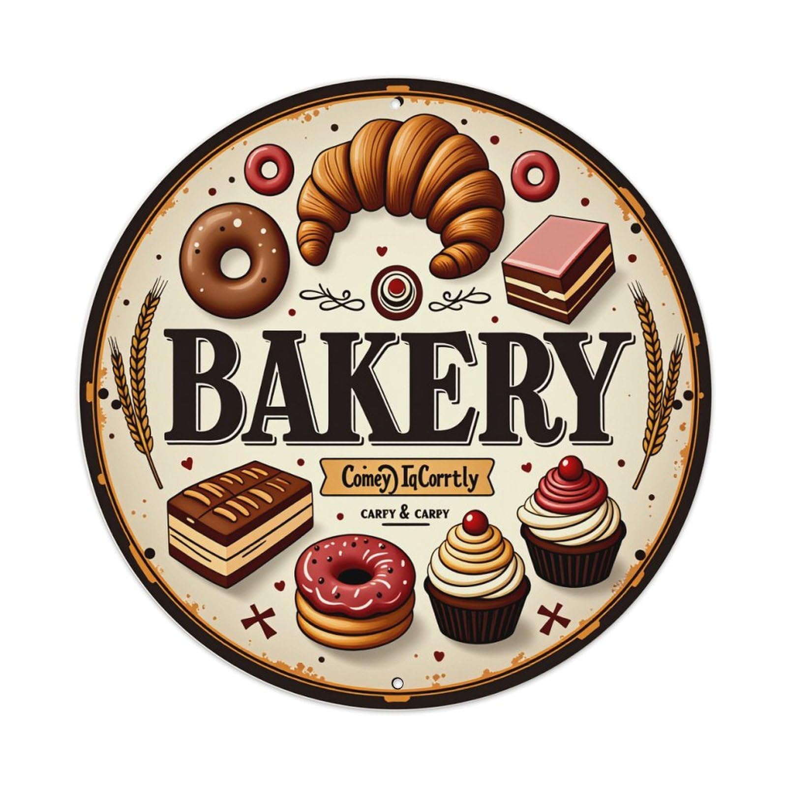 Bakery Sweet Treats Pastry Delights Cake Round Tin Sign Vintage Style Metal Sign Home Bar Garden Wall Plaque Decor Metal Poster 8x8 Inch