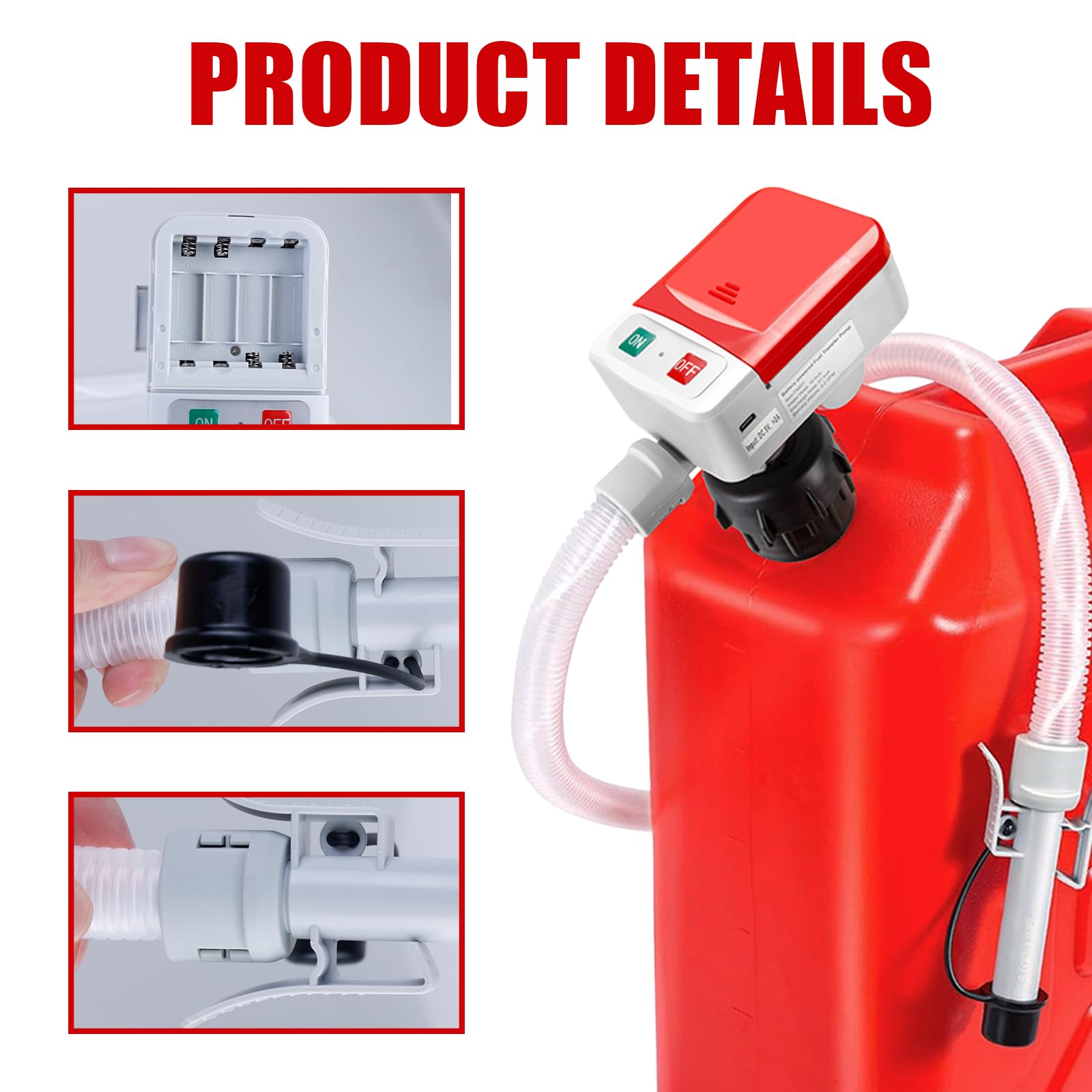 Pompa del carburante con sensore di arresto automatico, pompa di trasferimento del carburante (12 l/min) USB pompa elettrica a benzina con 4 dimensioni adattatori e tubo, pompa di trasferimento per
