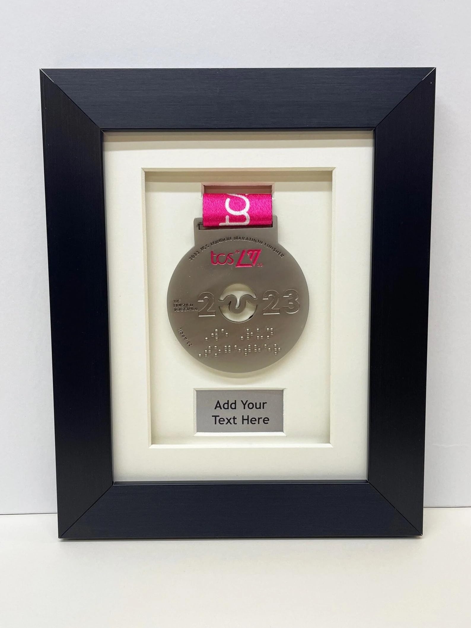 Kwik Picture Framing Ltd Sports Medal Frame 10x8 Inch with Running Medal Display & Personalised Plaque, 3D Shadow Box Athletics Memorabilia Case - White Mount