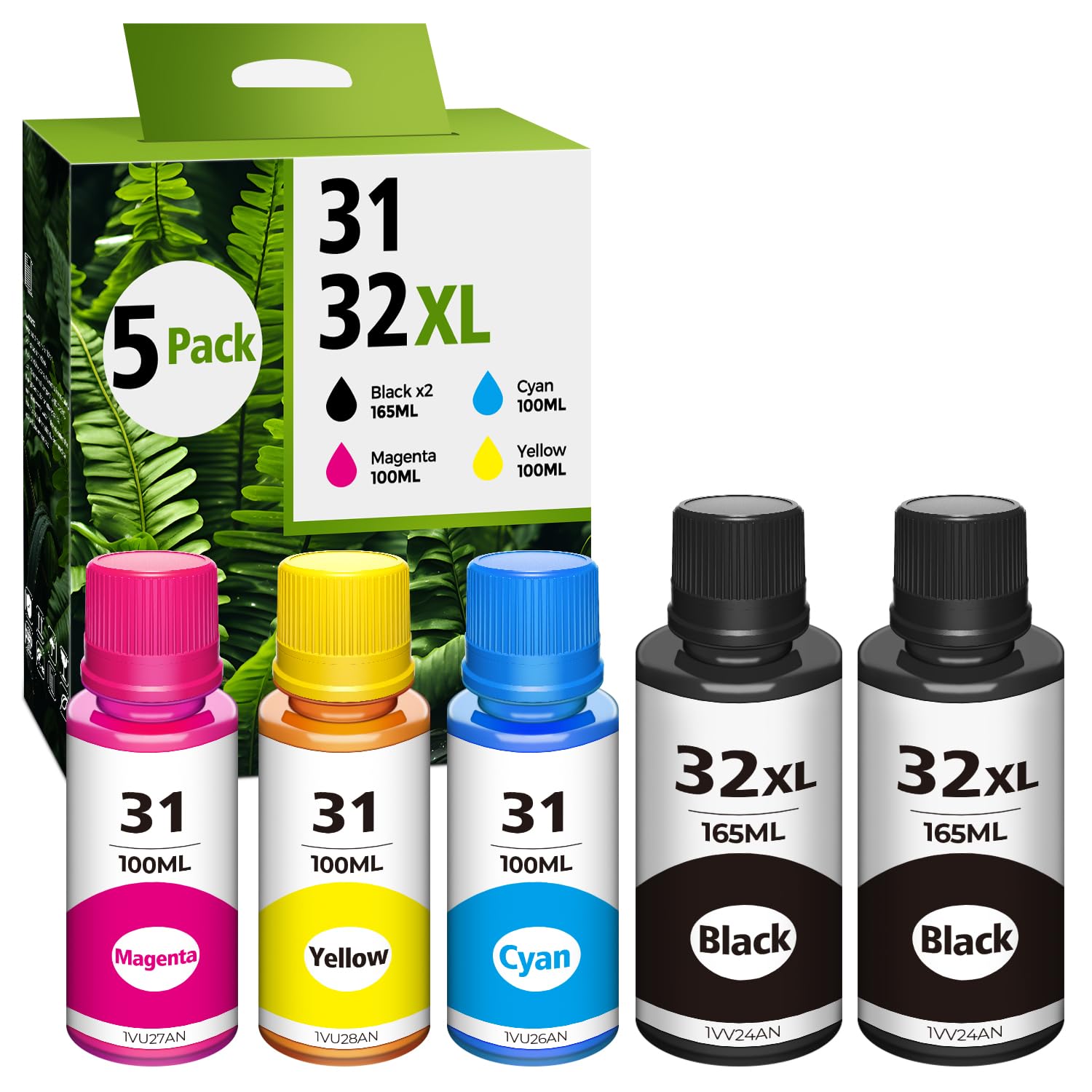 32xl Black Ink Bottle 31 Ink Smart Tank 5101 6001 5000 7602 7301 Ink Refill Compatible for HP 31 Ink Bottles Set for Ink 31 and 32xl Compatible for HP