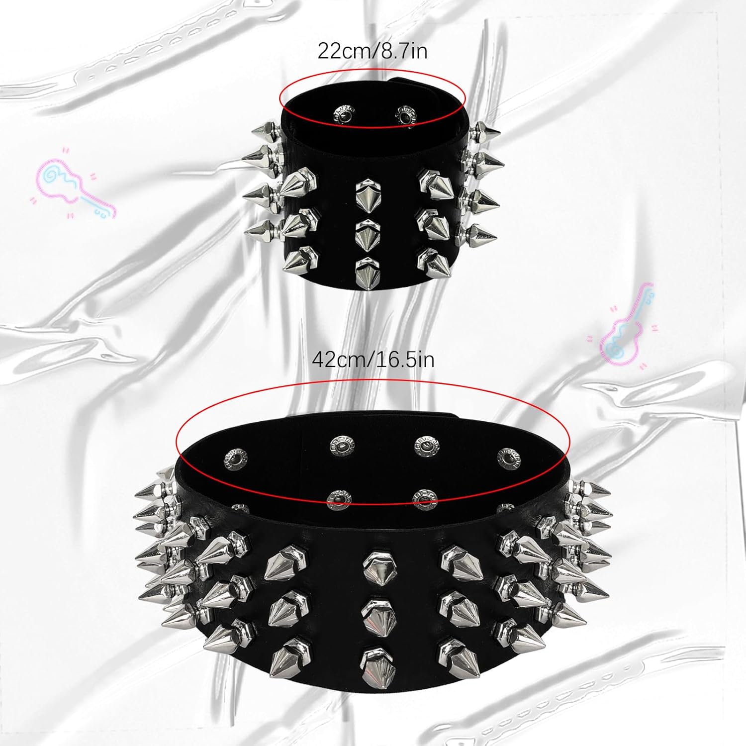 Leather Studded Spike Bracelet Necklace Chokers Gothic Metal Punk Rivet Cuff Black Bangle Wristband for Women Men - Image 2