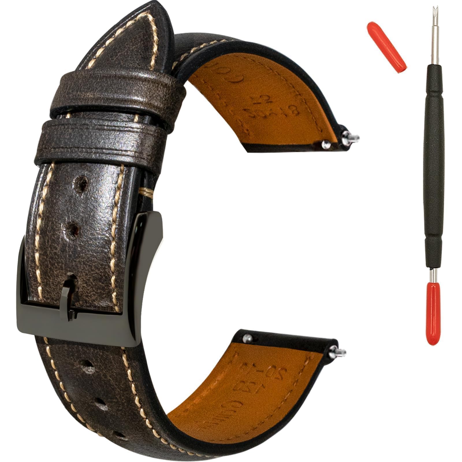 Gomvadr Quick Release Leather Watch Bands 14mm 16mm 18mm 19mm 20mm 21mm 22mm 24mm,Vintage Oil Wax-Tanned Leather Watch Straps Men's Watch Band