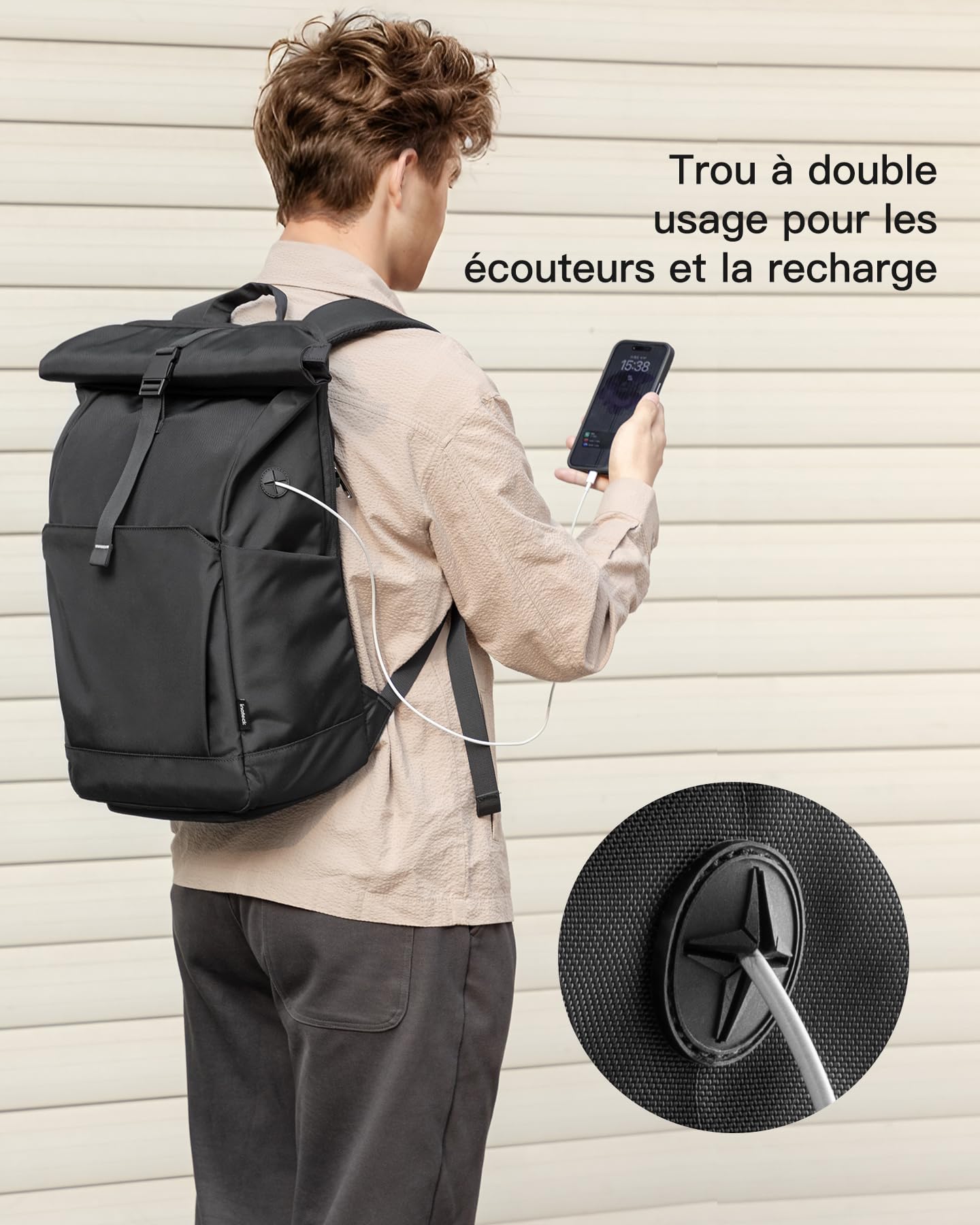 Inateck Sac à Dos Loisir Enroulable Femmes Homme 25L-30L Extensible pour Ordinateur Portable 17.3" avec Port pour Ecouteurs/Chargeurs et Compartiment à Chaussures Séparé
