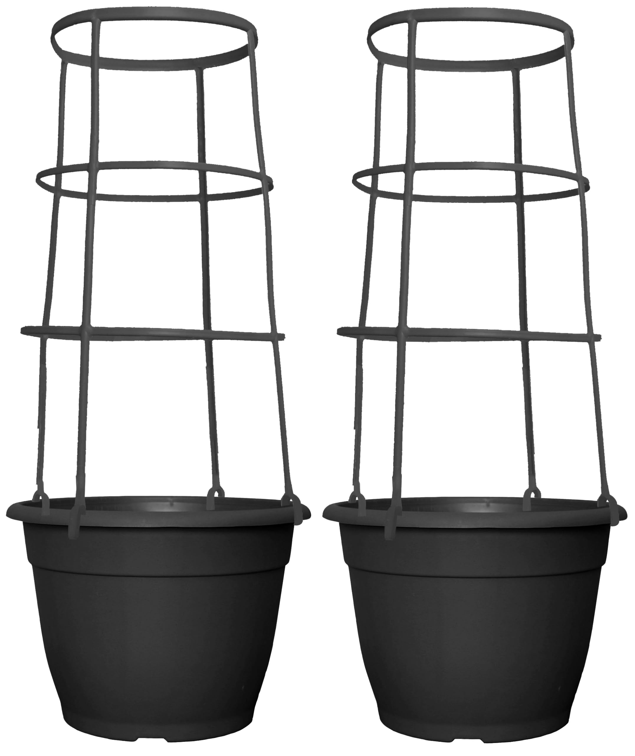 Muddy Hands Black Set Of 2-9.5 Litre Plastic Trellis Planters Climbing Plants Support Cage Frame Sweet Pea Runner Bean Tomato Vegetable Flower Plant Pots
