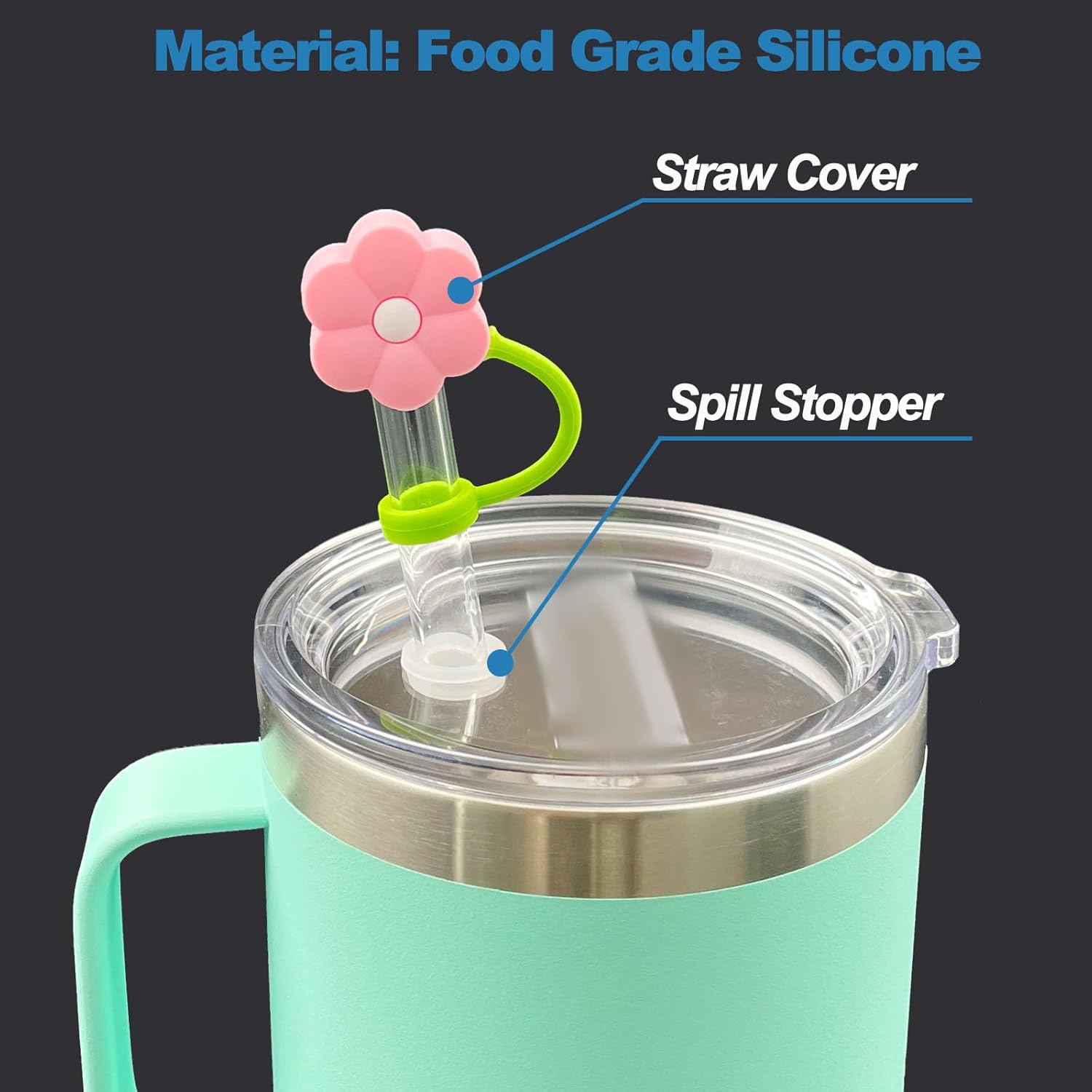 Flower Straw Cover Cap and Silicone Spill Stopper Compatible with Yeti Tumbler, Cup Accessories Including 2 Straw Cover Topper Cap, 2 Leak Proof Stopper