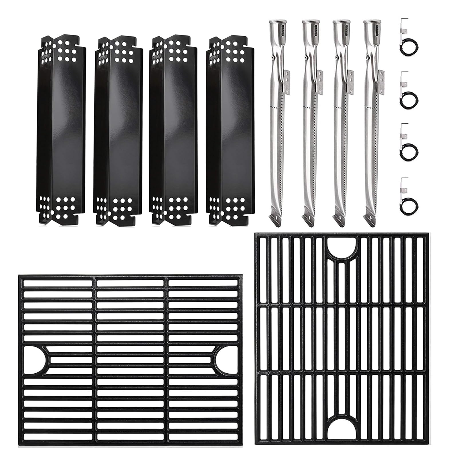Grill Replacement Parts for Nexgrill 4 Burner 720-0830H 720-0783E, 5 Burner 720-0888 720-0888N, 17 Inch Grill Grates, Heat Plates Tent, Burners and Igniter Kit for Nexgrill Replacement Parts 4 Burner.