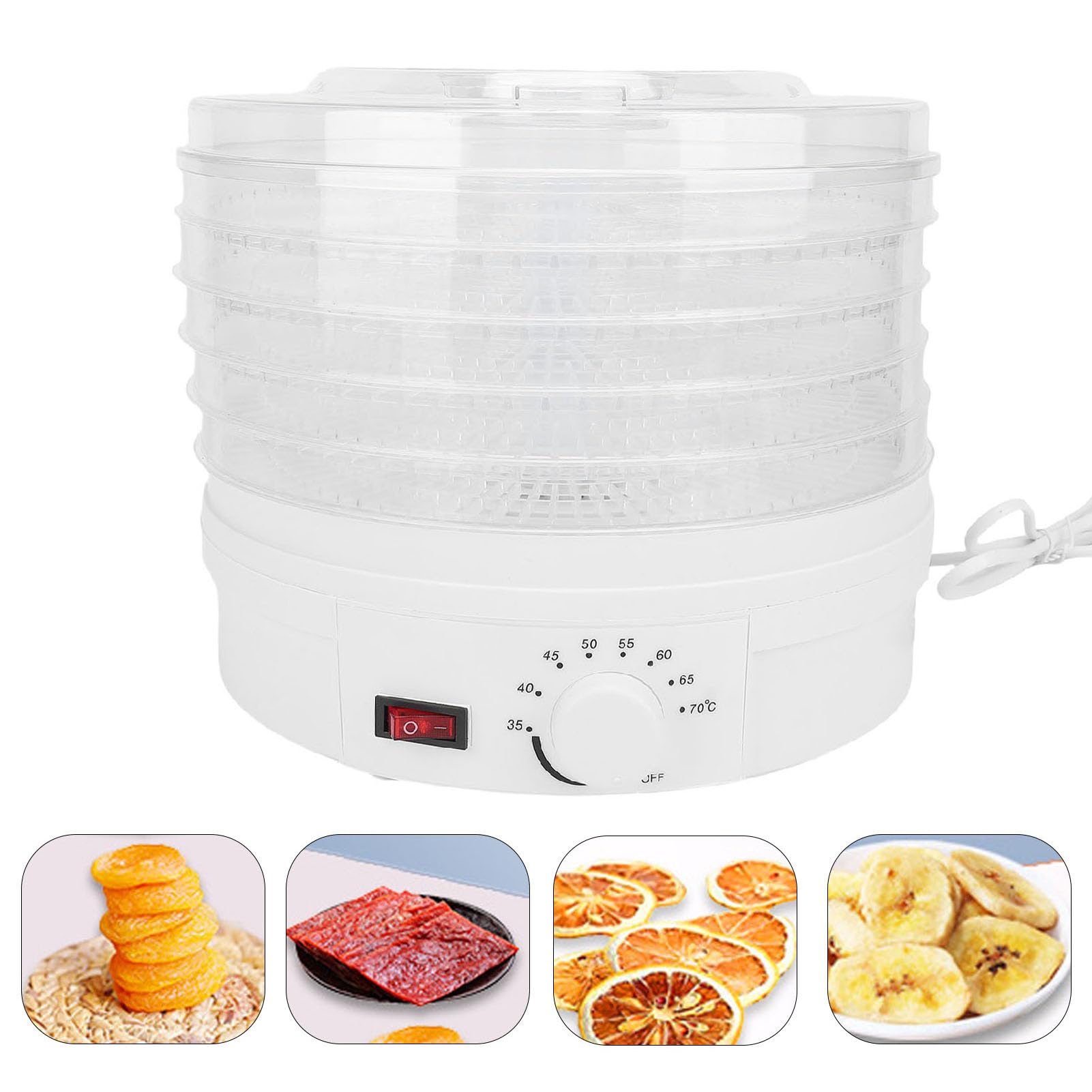 Suszarka do żywności, 5 Tack 350W Suszarka do Mięsa z Timerem, do Mięsa Owoców Warzyw Przysmaków dla Psów (Wtyczka UE 220 V)