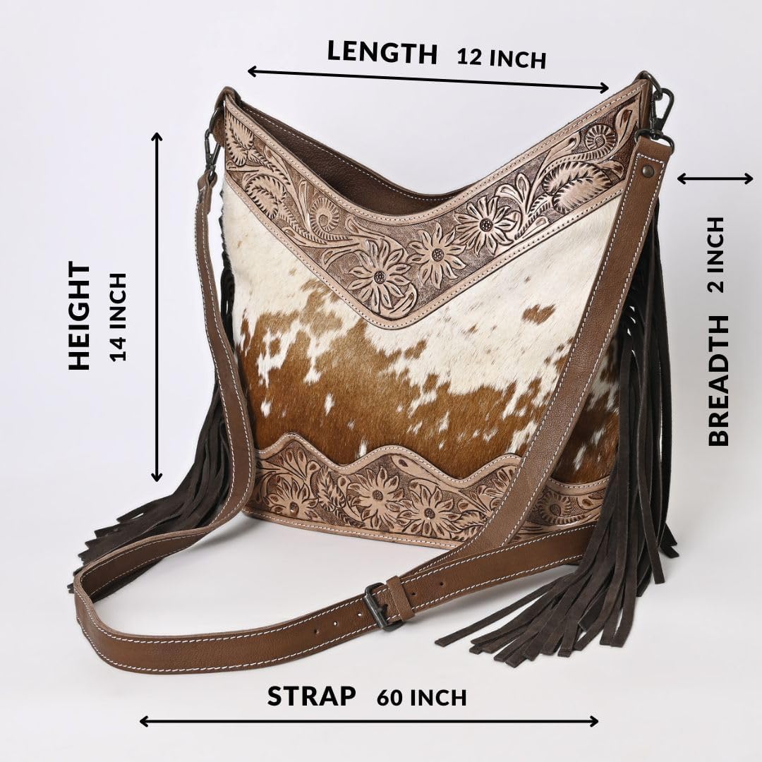 Leather Cross Body Bag Purse for Woman Sling Bag Cowhide Handmade Western Shoulder Bags With Adjustable Strap 12x14 in