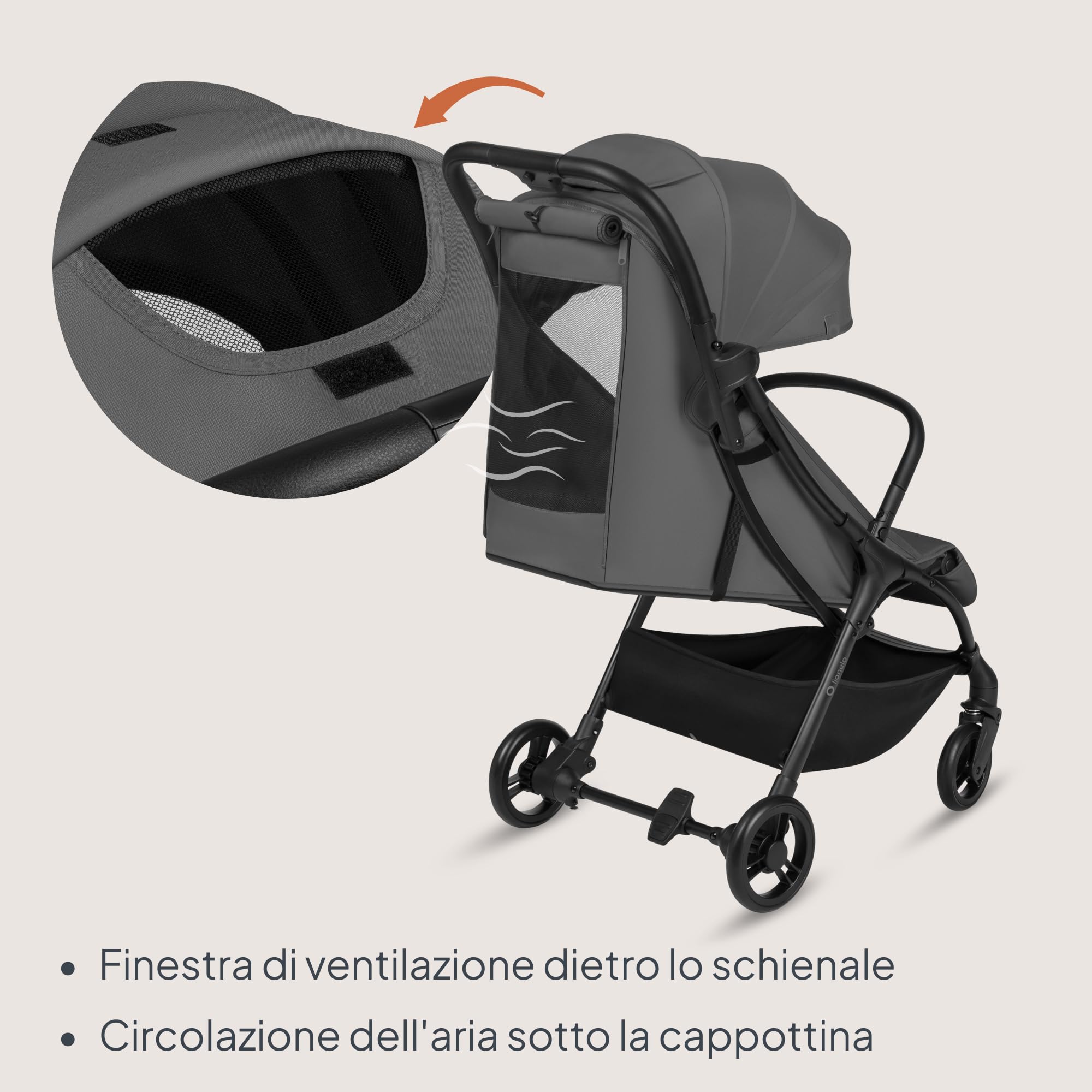 Lionelo AGIA Passeggino Leggero e Compatto fino a 22 kg / 4 anni Pieghevole con una Mano, Posizione Distesa, Seduta Ampia, Pannello di ventilazione, Ammortizzazione, Grande Cestello Regolazione Facile