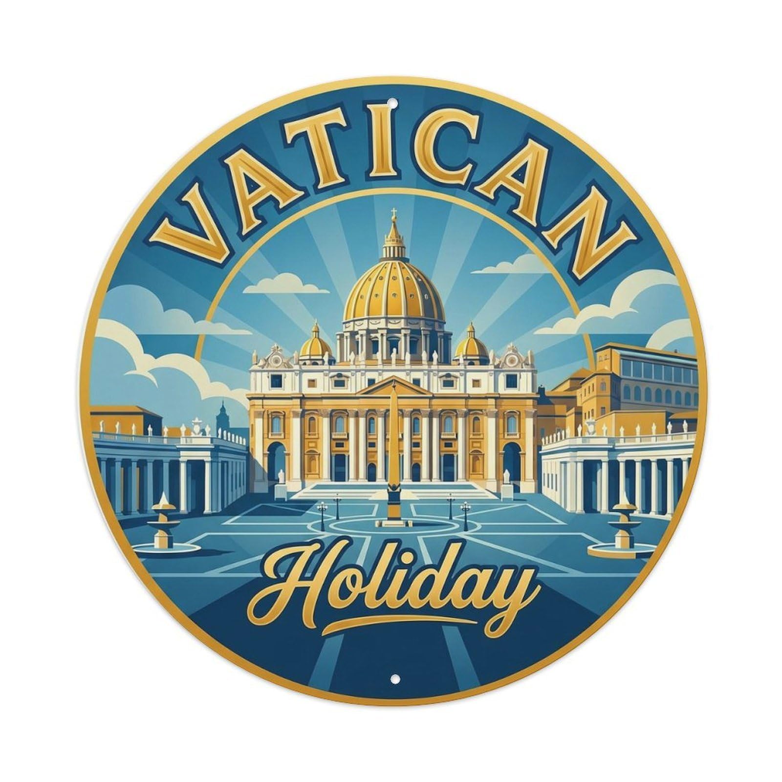 Basilica Rome Tourism Heritage Scenic Landmark City Europe Metal Tin Sign Plaque Wall Decor for Cafe, Man Cave, Club Bar, Office, Home Garden Round Metal Poster 8x8Inch