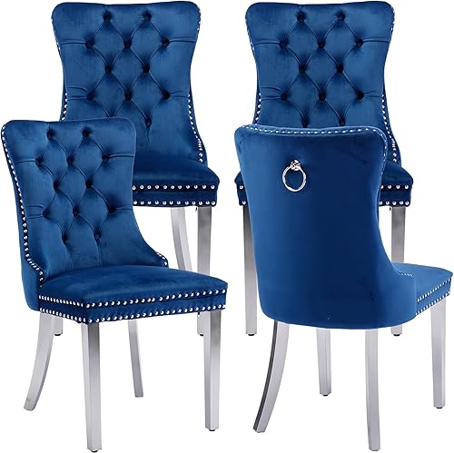 Miniatura 66 de Juego de 2 sillas de cocina y comedor de terciopelo, respaldo exterior capitoné, tapizadas en terciopelo, estructura de madera maciza (celeste, 2