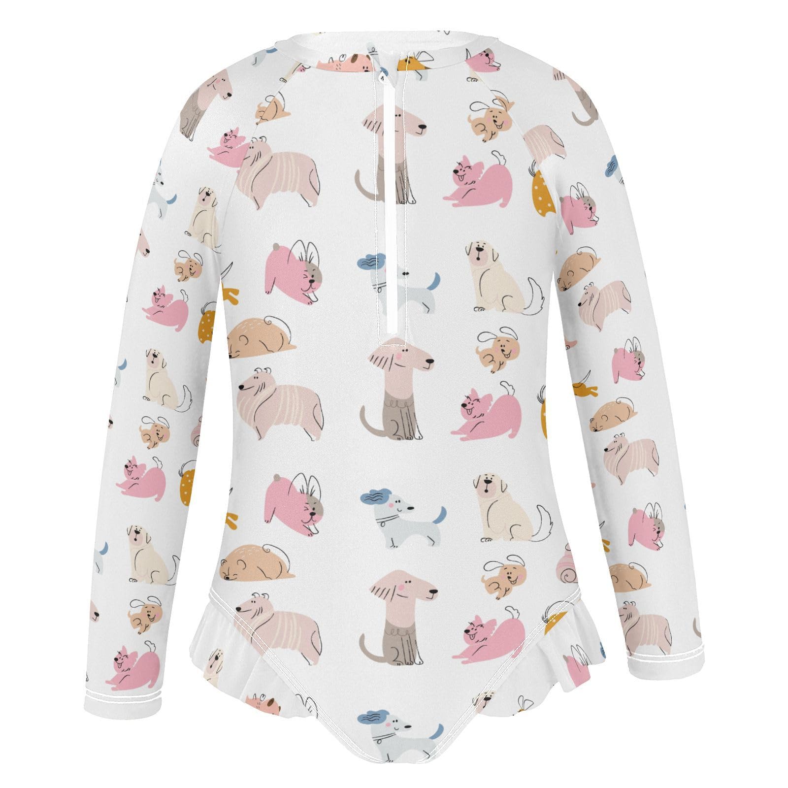 Ollabaky Girls Long Sleeve Swimsuit Cartoon Dog Or Puppy One Piece Bathing Suit Rash Guard UPF50+ Toddler Girl Zipper Swimwear, 3T Multi