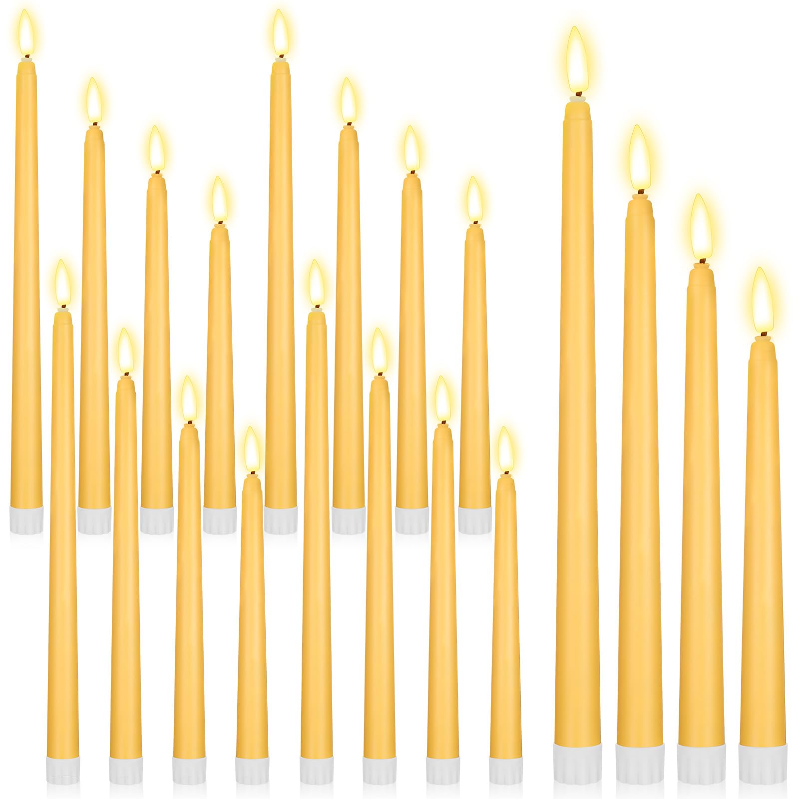 Rossesay 24 Pcs Flameless LED Taper Candles Battery Operated Candles 8.5", 9.65", 10.8", 12.8" Flameless Candlesticks Flickering for Christmas Church Wedding(Classic, Yellow)