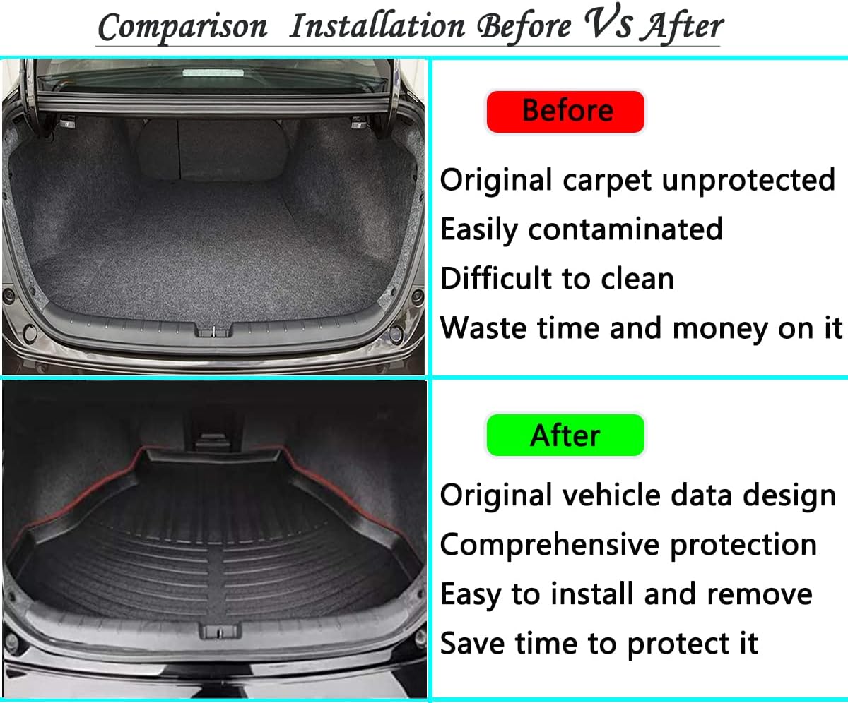 All Weather Rear Cargo Liners Trunk Tray Mats Protector Custom Compatible with 2013 2014 2015 2016 2017 Honda Accord, 3D Waterproof Durable Odorless Flexible Black TPO Accessories