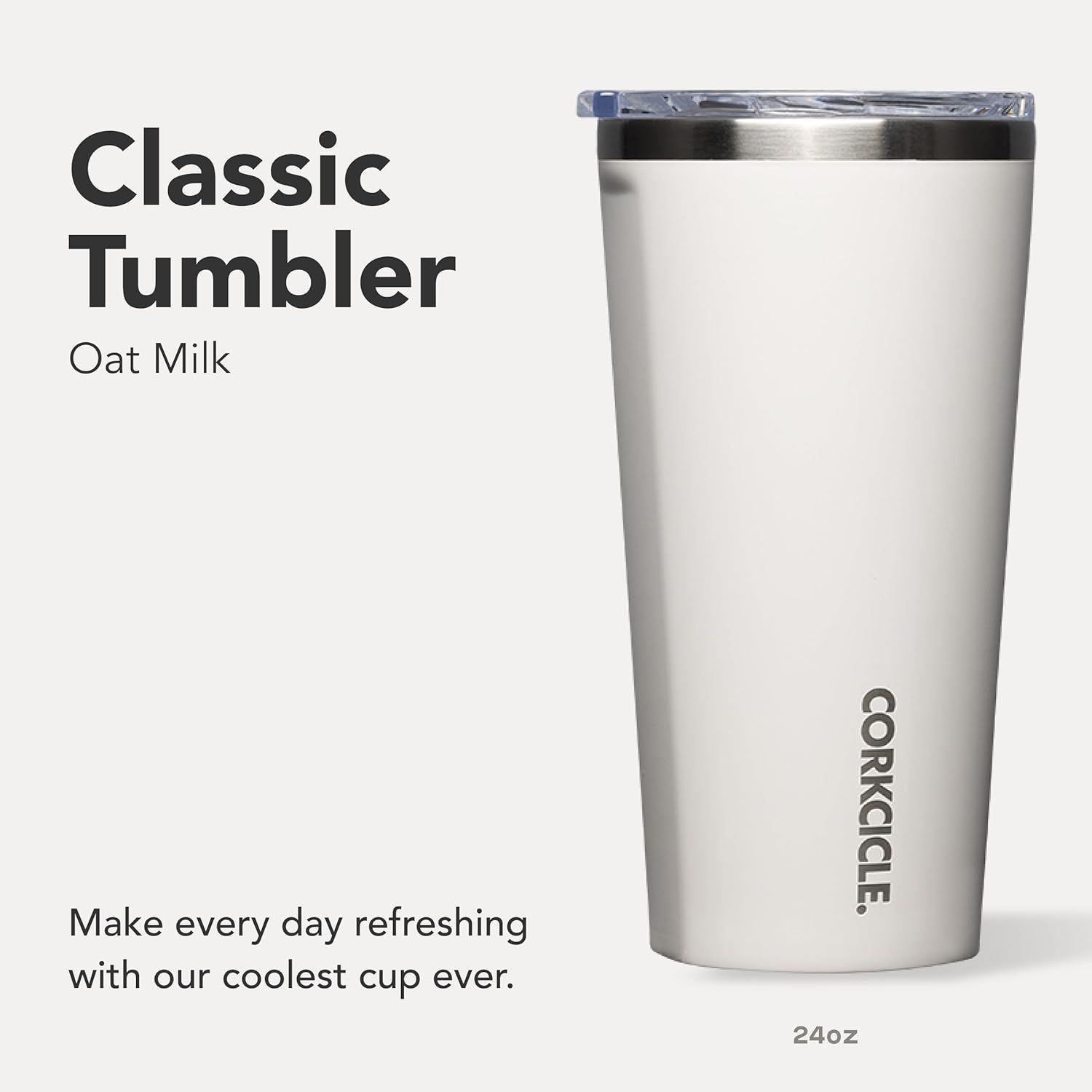 Corkcicle Classic Tumbler - Keeps Drinks Cold for 9 Hours & Hot for 3 - Triple-Insulated Stainless Steel - Holiday Tumbler Gift - 24 oz - Oat Milk - Image 2