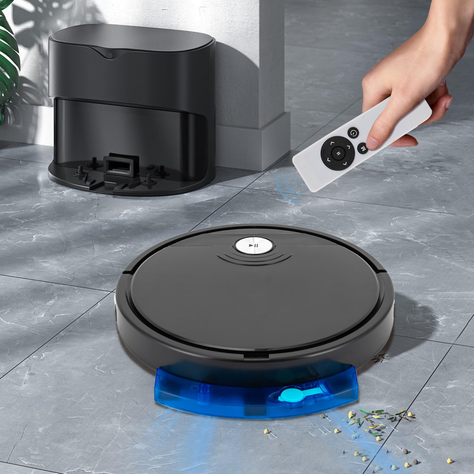 Robot aspirador RS800 con función de limpieza, estación de aspiración barre/succión/limpiadora 3 en 1, barredora multifunción, control de aplicaciones, robot de succión con 1800 Pa (negro)