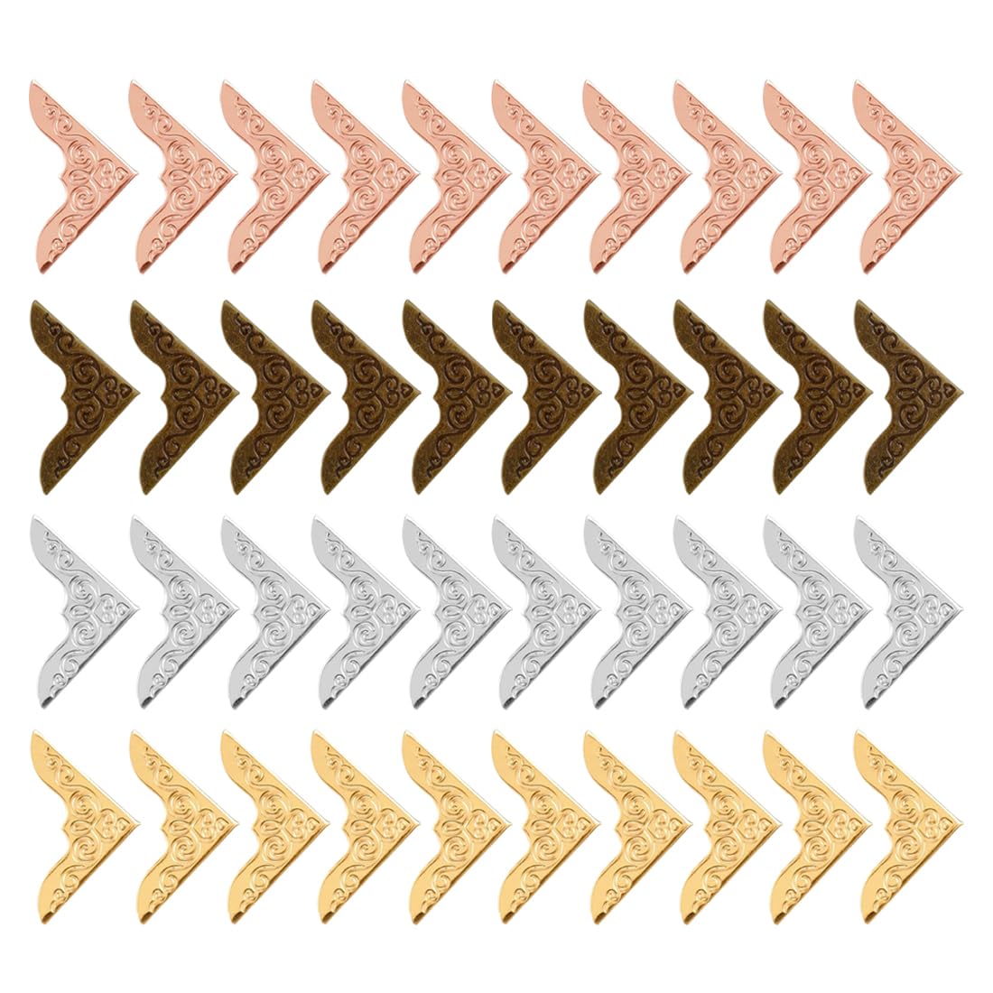 SGERUFZ 40 pezzi Schutzecke Kantendekor per libri, Metallo angoli protettivi Vintage per libri angoli protettivi copertura angoli per scrapbooking libri menu album foto (30 x 30 mm, Bronzo, 4 colori)