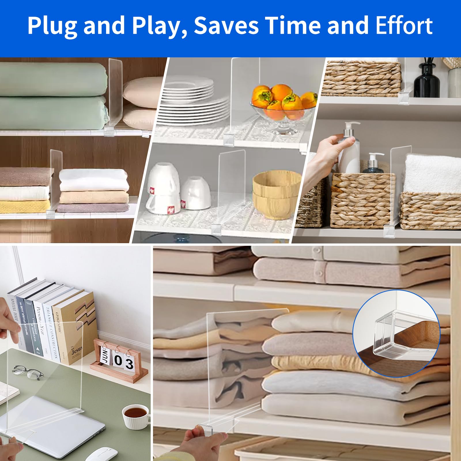 8 Pezzi Divisorio per Ripiani in Acrilico Trasparente - Divisori per Mensole, 30×20cm, Divisorio Multifunzionale, Adatto per Guardaroba, Mobile e Libreria per l'Organizzazione e lo Stoccaggio