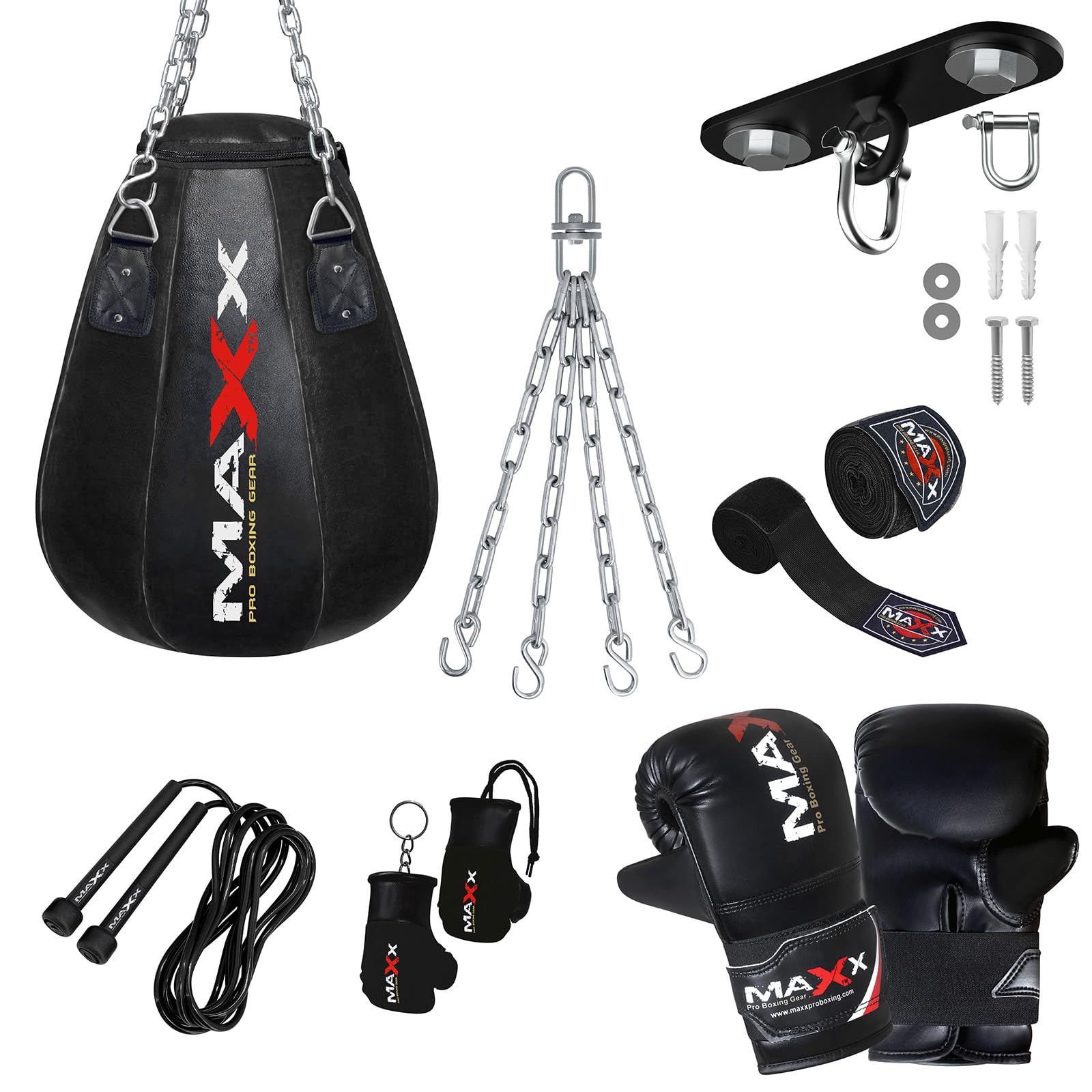 All Black range of Heavy Filled Hanging Boxing Punch Bag, Punchbag Set 5ft, 4ft, 3ft Includes FREE CHAIN (BAG +10PCS SET WTH HOOK, Maize Bag)