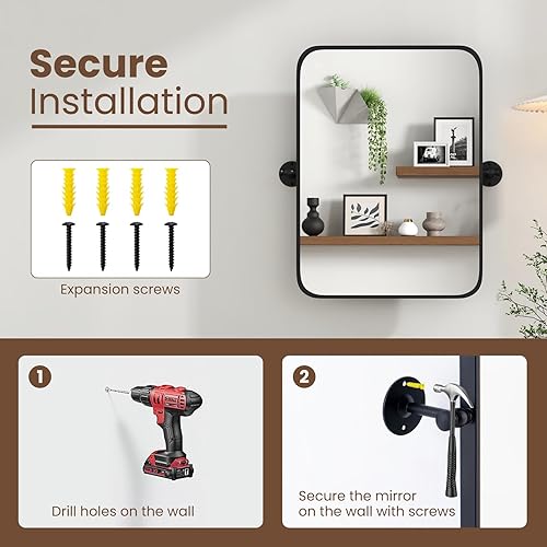 Miniatura 4 de Tangkula Espejo de baño de 30 x 22 pulgadas, espejo rectangular con película inastillable, tornillos de expansión, soportes de pared, espejo