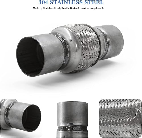 Miniatura 9 de RP Remarkable Power, RK7543 Tubo flexible de escape de 2.25 x 12 pulgadas, acero inoxidable resistente, 16 pulgadas, OL, paquete de 2