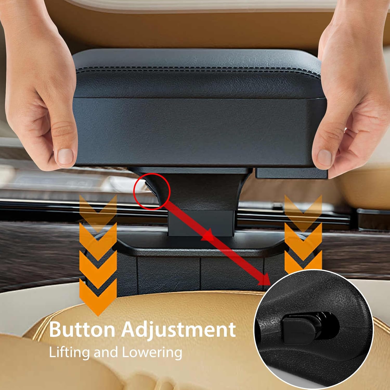 RUPSE Universal Car Armrest Storage Box with Cup Holder, USB/Type-C Ports, Adjustable Wrist Support,Center Console Organizer for Most Vehicles