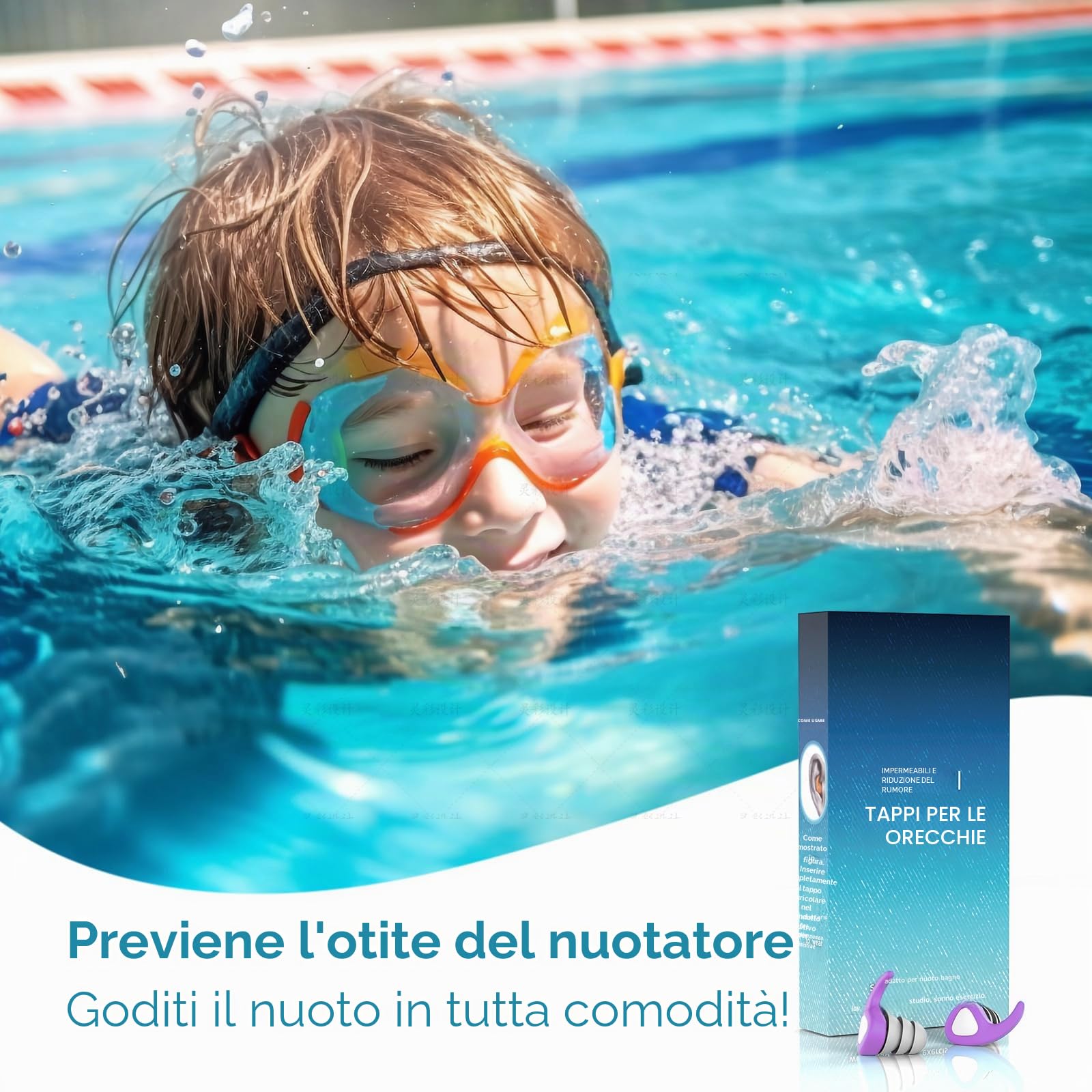 Tappi per Le Orecchie da Nuoto per Bambini, 3 Paia Tappi Orecchie Piscina Riutilizzabili Impermeabili, Protezione dell'orecchio per Doccia Nuoto Bagno per Bambini 3-10 Anni