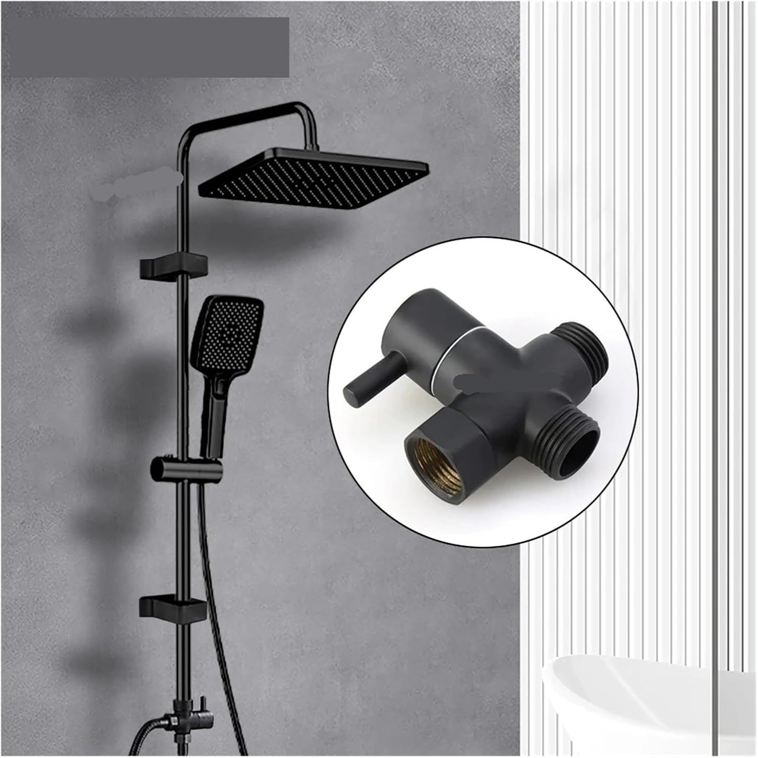 Shower Hose Shut Off Valve, Standard Universal G1/2in 3Way Diverter Valve T-Adapter for Bathroom Showers Faucet Water Separator 1/2" Shower Head Accessories(Black)
