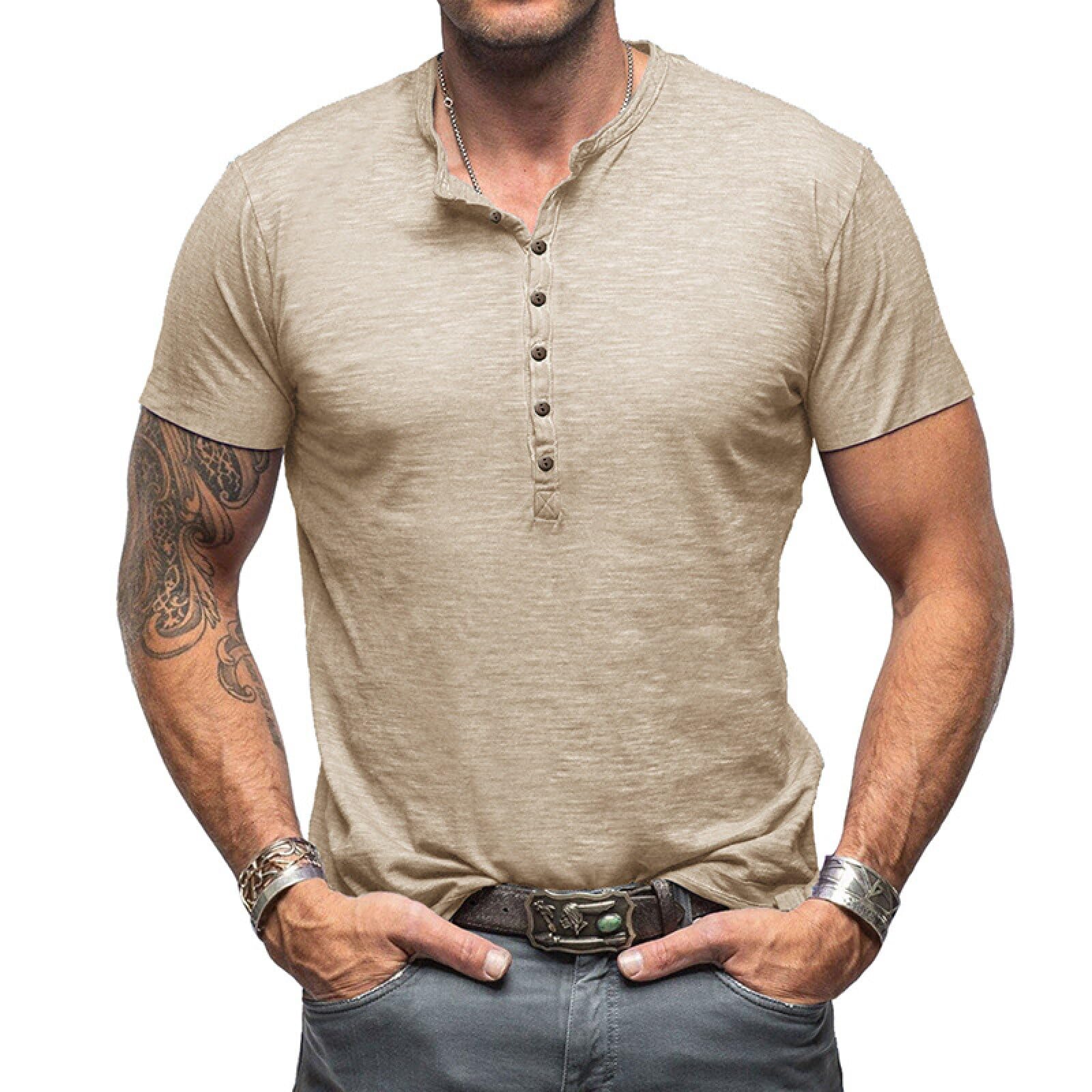 Henley Shirt Herren Kurzarm T-Shirts für Herren V Ausschnitt Vintage Slim Fit Kurzarm Knopf T-Shirt M-3XL
