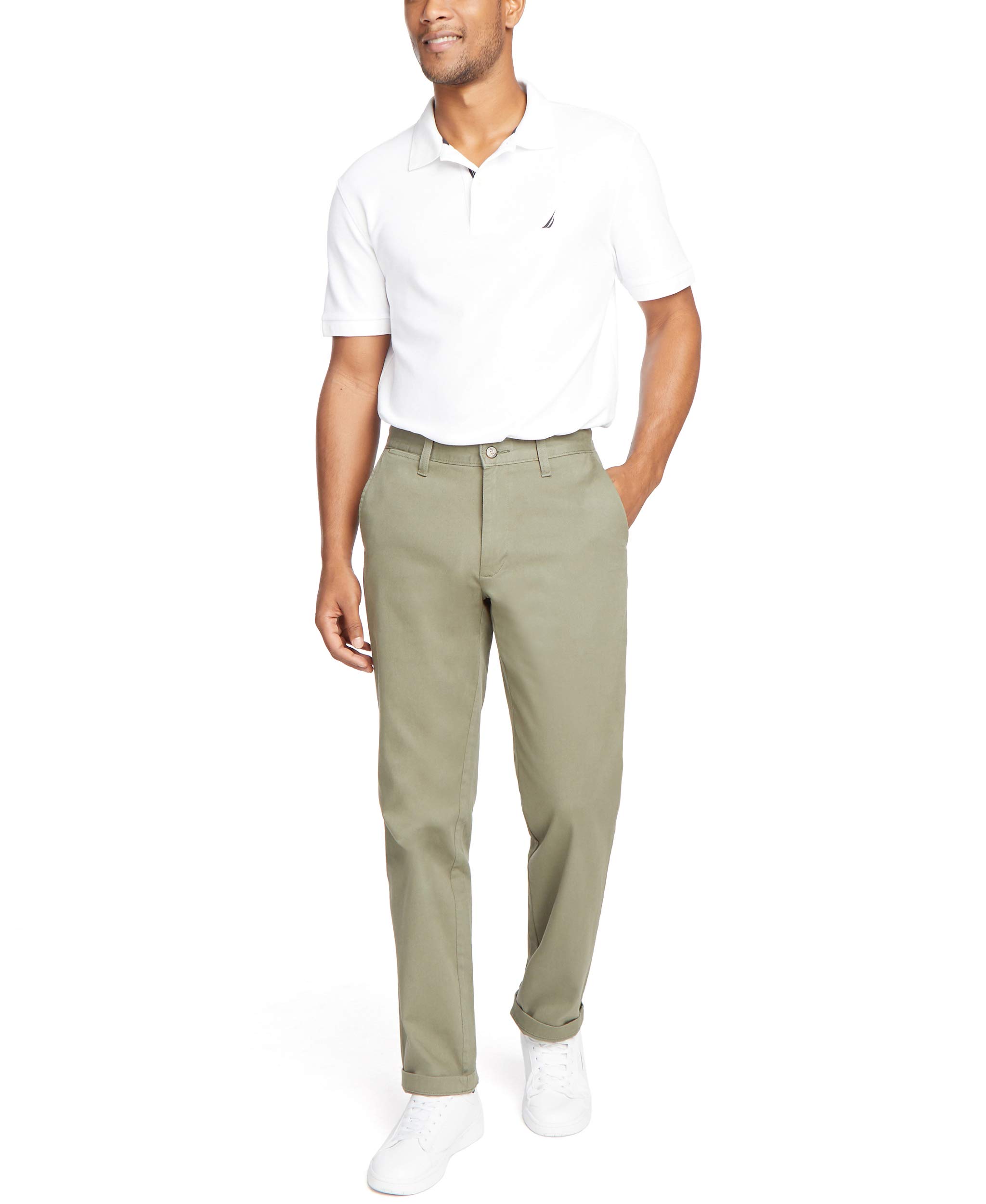 Nautica Classic Fit Flat Front Stretch Solid Chino "Deck" Pant Pantalones de vestir casuales Hombre