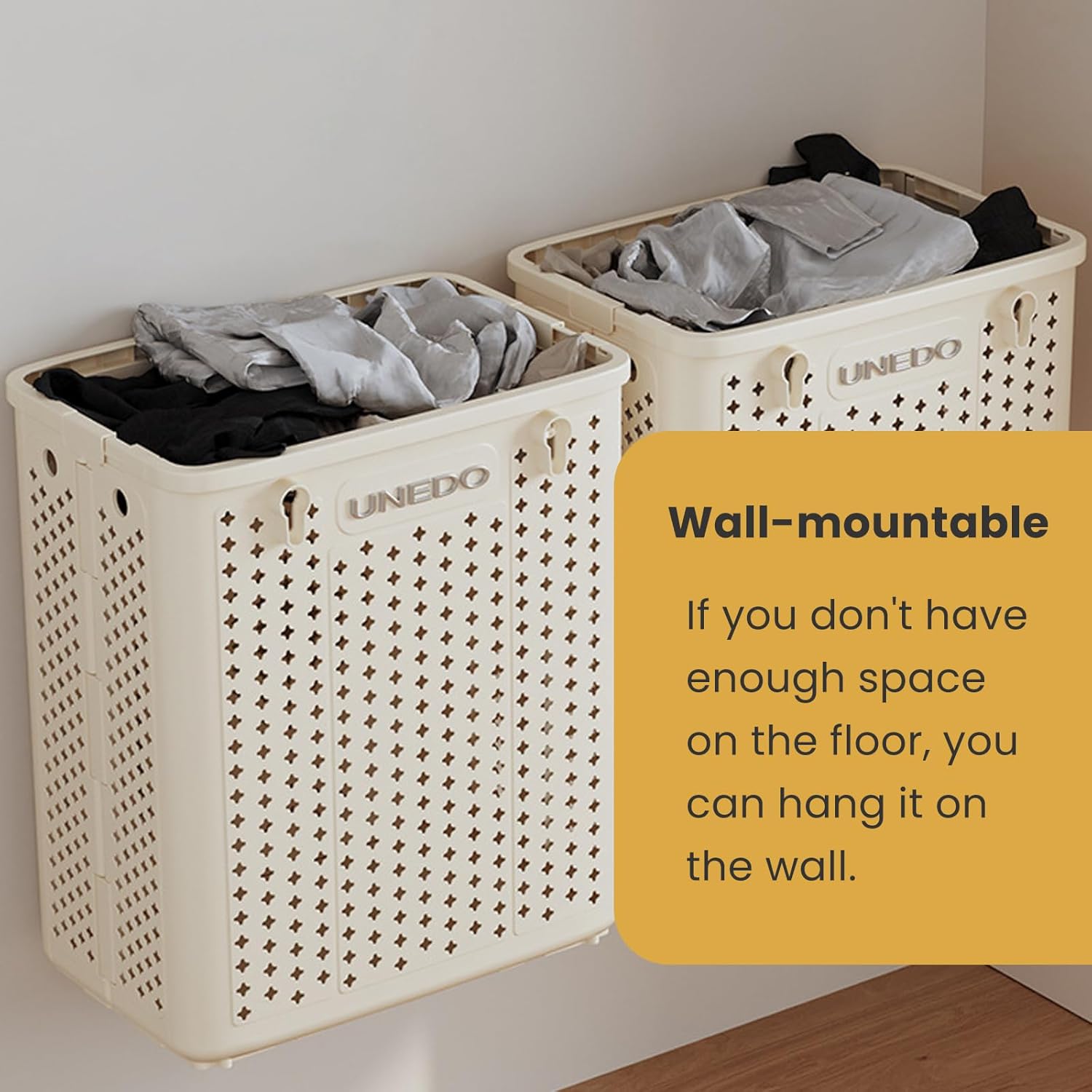 40L Small Collapsible Children's Laundry Basket with Wheels & Handle,Short and Slim Foldable Laundry Hamper for Apartment,Gym,Dorm,Fits Tight Spaces