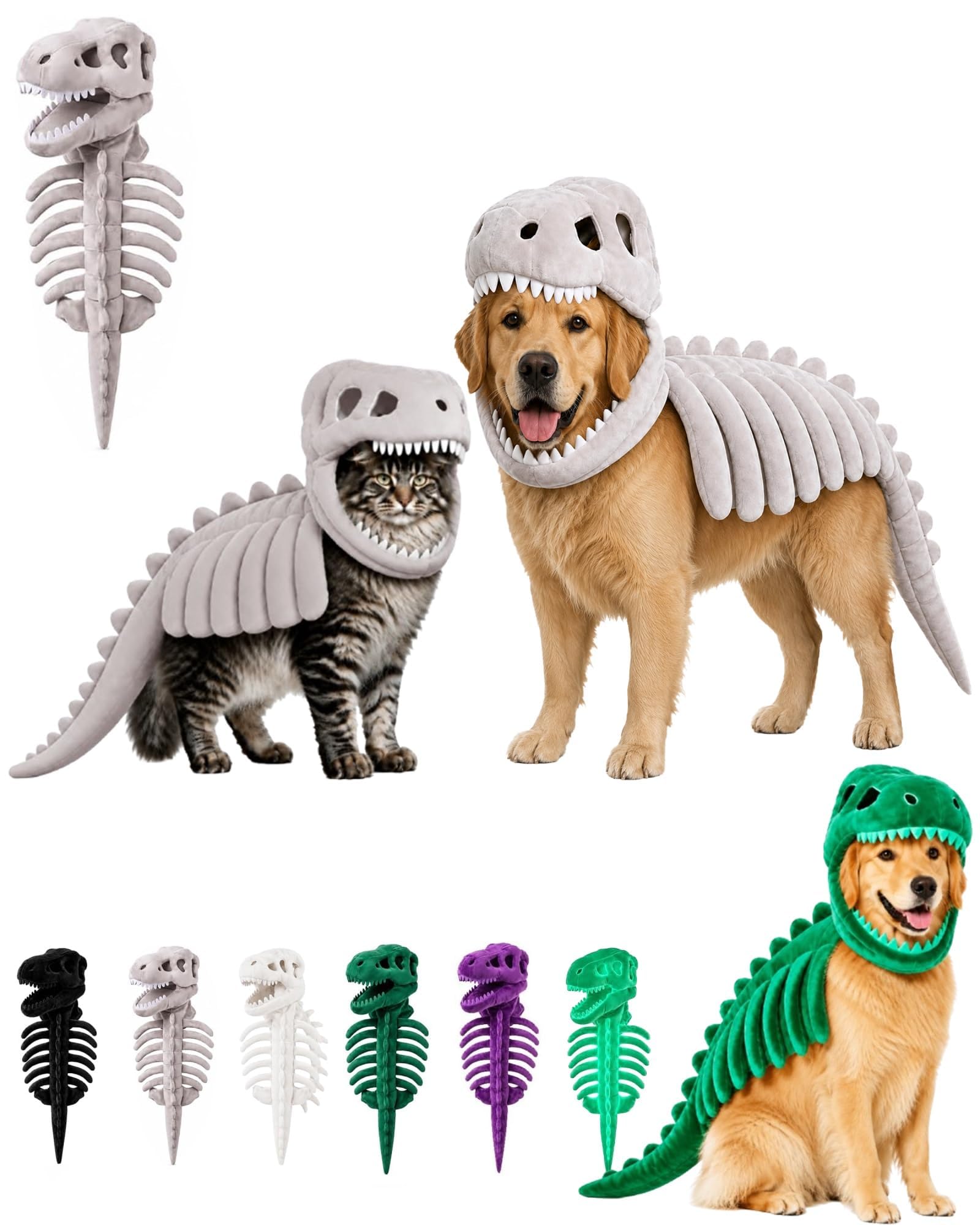 Dog Dinosaur Skeleton Costume | Dog Plush Dino Skeleton Halloween Costumes