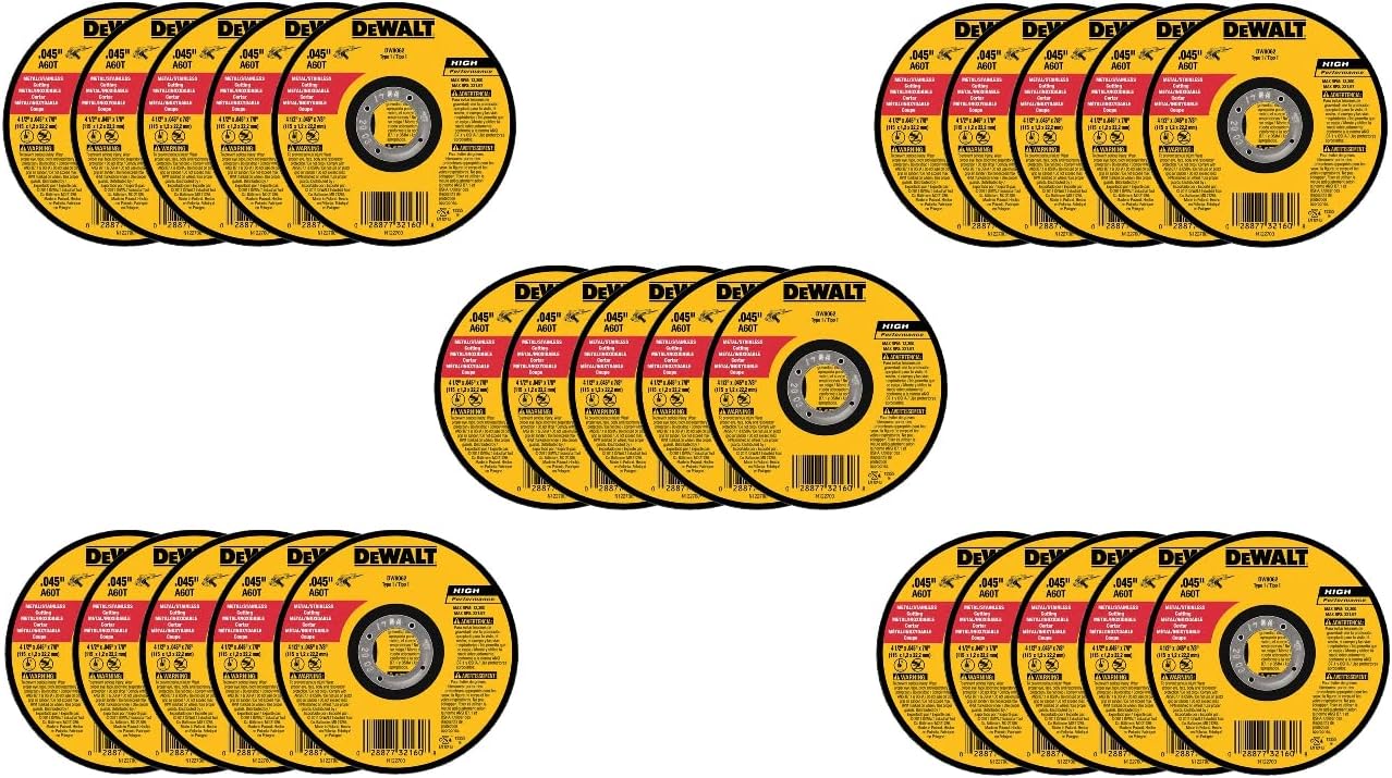 Dewalt DW8062 Type 1 High Performance Reinforced Cut-Off Wheel, 4-1/2\" Diameter x 0.045\" 7/8\" Arbor (Pack of 100)