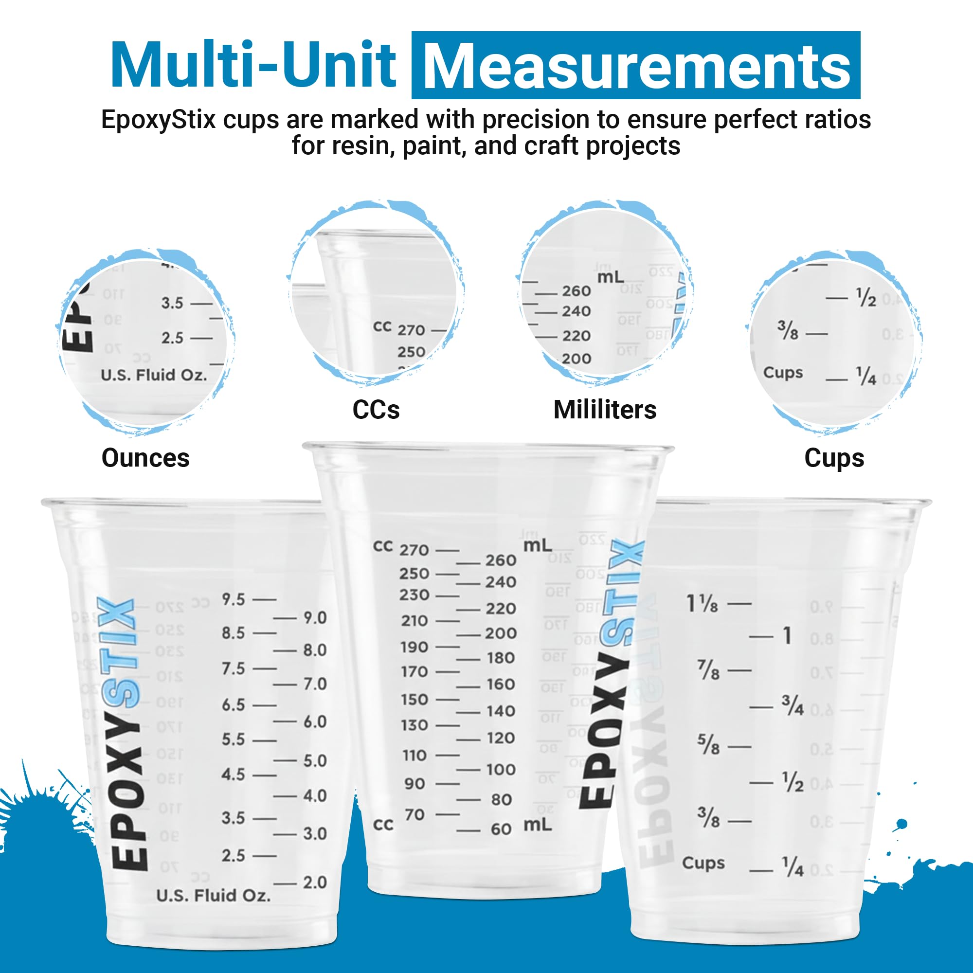 [Paquete de 100 Vasos de mezcla graduados de 12 onzas – PET duradero, marcas de medición claras en oz, ml y tazas – para resina, pintura, mezcla y manualidades