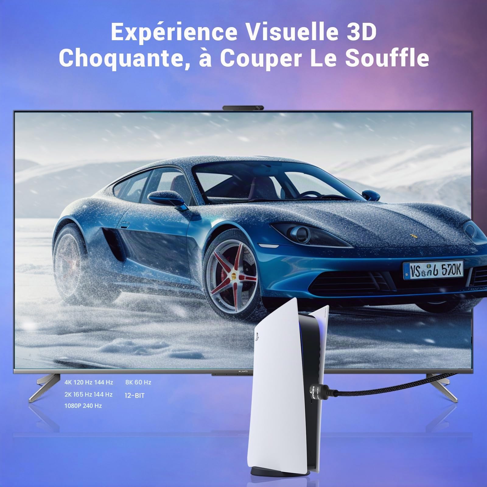 Etseinri Câble HDMI 2.1 2M, Certifié 48Gbps Ultra Haute Vitesse 4K 240Hz 8K 60Hz HDCP 2.3 eARC HDR10+ Dolby Vision pour PC Moniteurs Gaming HDTV