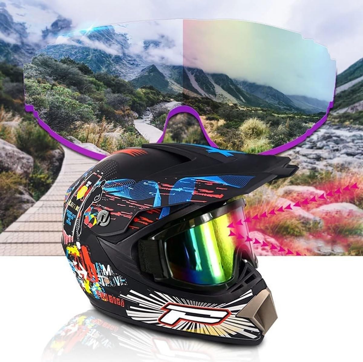 Zestaw kasków motocrossowych dla dorosłych, z rękawiczkami z okularami maskowymi, kask pełnotwarzowy dla małych dzieci, rower górski, motocykl terenowy Go Karting Fe Course ATV MX Downhill Quad Dirt