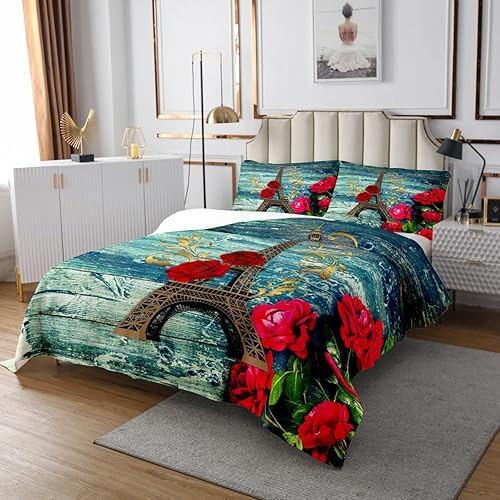 Miniatura 10 de Erosebridal Juego de colcha romántica floral de rosas negras y verde azulado, juego de colcha de rosas 3D para dormitorio de mujeres y niñas,