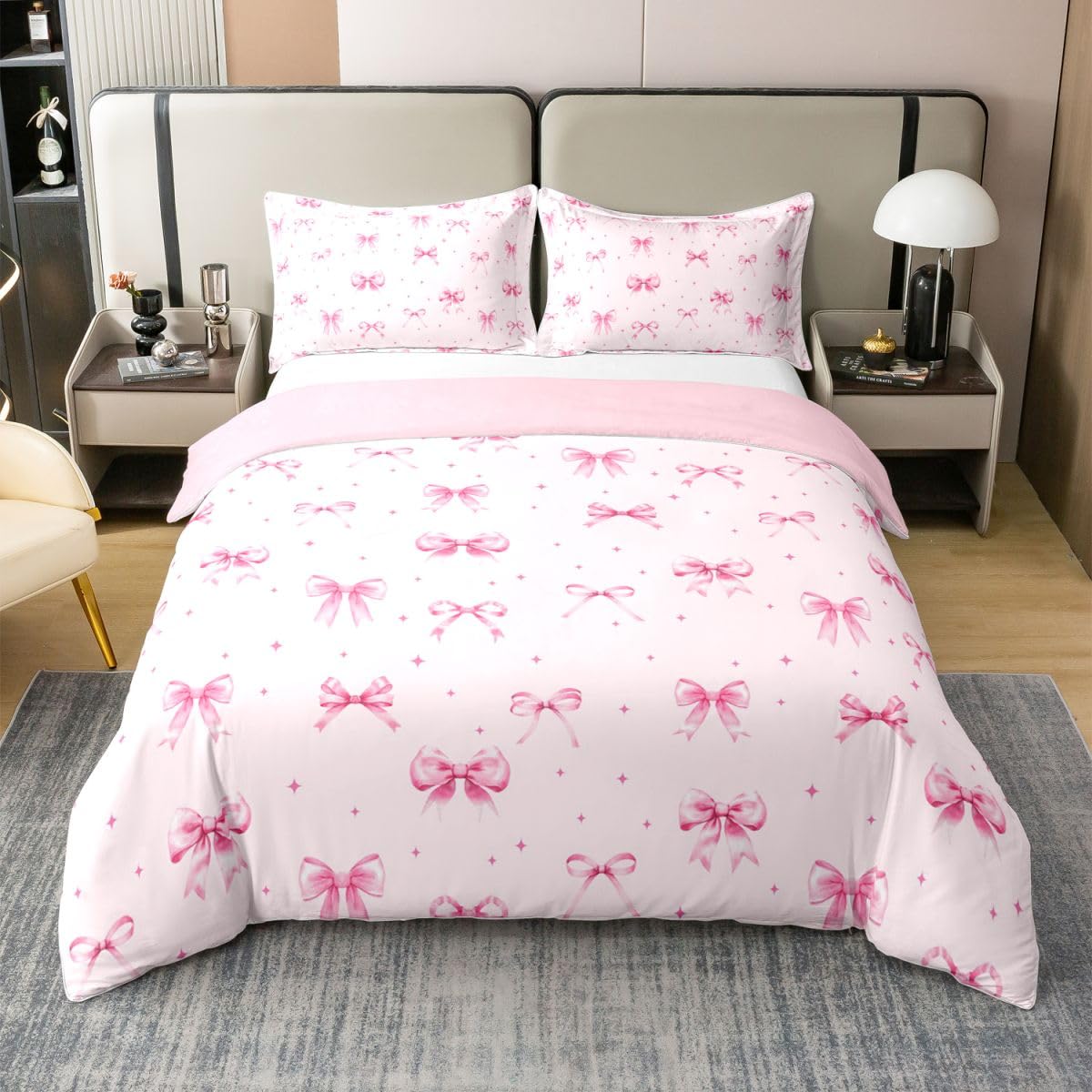 Homewish Różowa kokarda pojedynczy zestaw pościeli różowa wstążka muszka bawełniana poszewka na kołdrę modna preppy kokardka poszewka na kołdrę marzycielska księżniczka kokardki zestawy łóżek