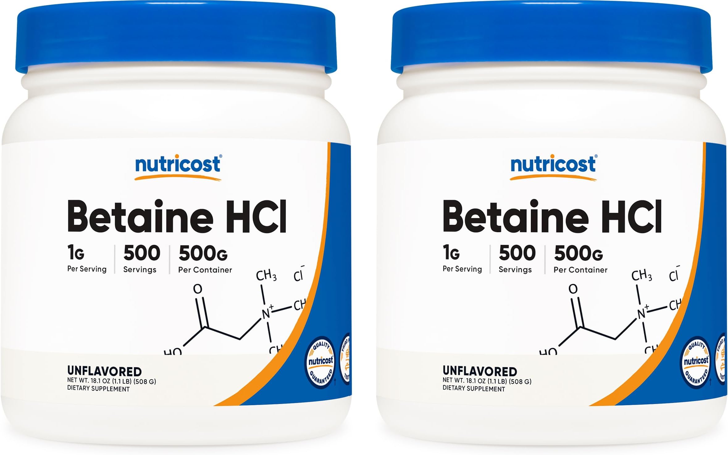 Nutricost Betaine HCl Powder 500 Grams (2 Bottles)
