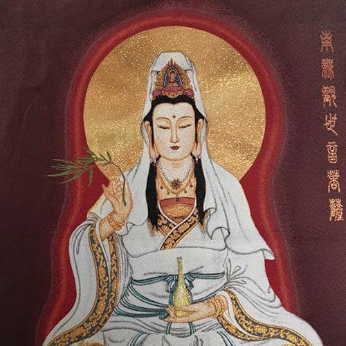 Miniatura 4 de China Budismo paño de seda Avalokiteshvara Guangyin Kwan-yin Thangka Mural colgante de pared para decoración casera tapiz meditación