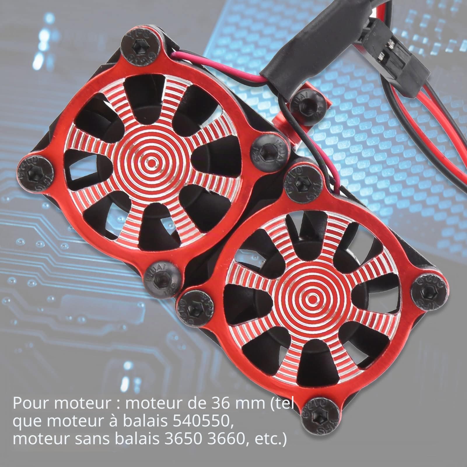 Dissipateur de Chaleur en Aluminium avec Double Turbo Pèche de Chaleur Ventilateurs de Refroidissement de Moteur électrique RC pour Moteur de Voiture RC 1/10 36mm(Rouge)