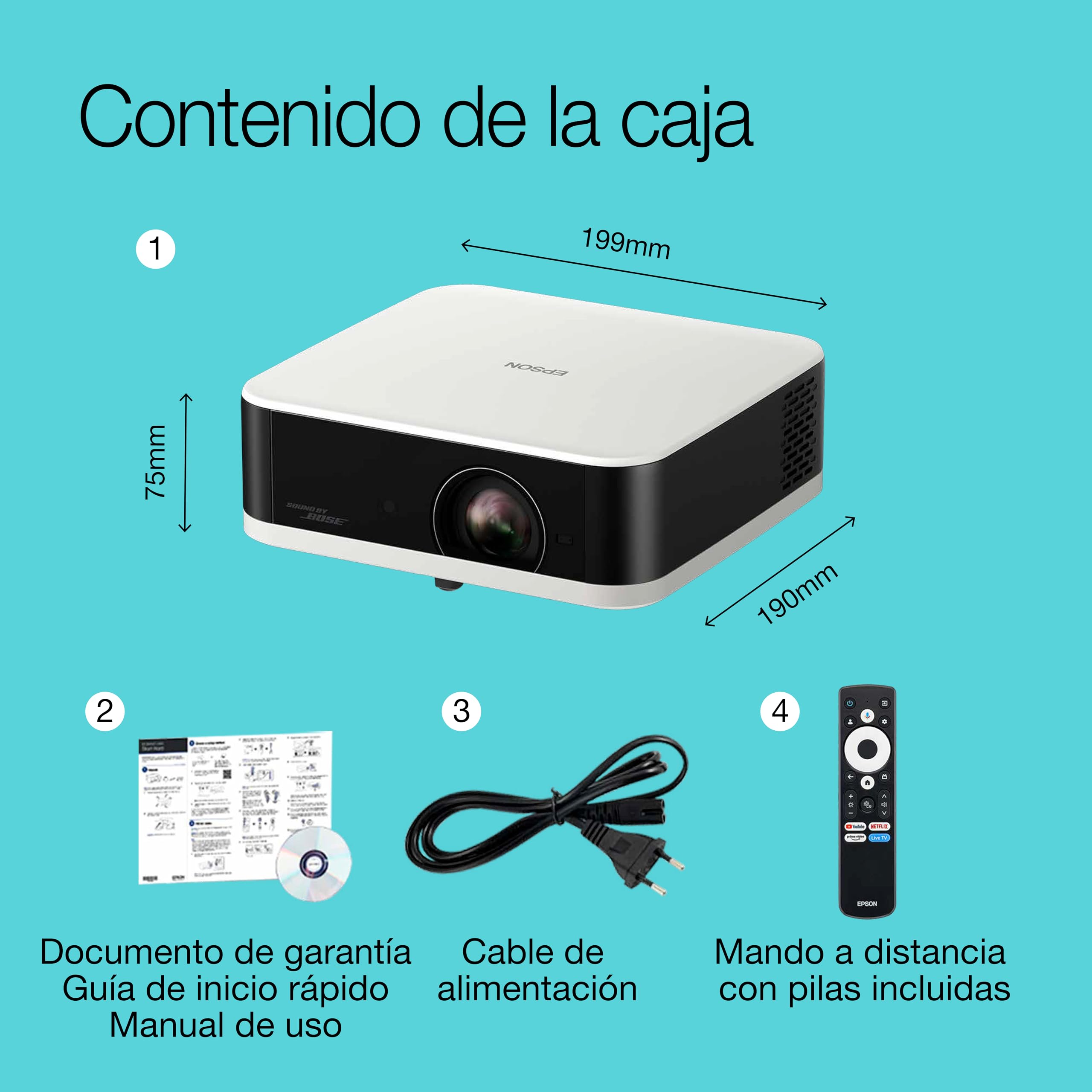 Epson Lifestudio Pop EF-61W | Proyector Smart TV portátil Full HD 1080p | Sound by Bose | 700 lúmenes | 3LCD x RGB-LED | Google TV | Pantallas de hasta 150″ | Garantía de 5 años | Blanco