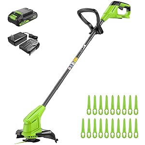 Greenworks 24V Rasentrimmer Mit Akku für kleine bis mittlere Gärten, höhenverstellbar, 25 cm Schnittbreite, inkl. 20 Kunststoffklingen mit 2,0 Ah Akku und Ladegerät, 3 Jahre Garantie
